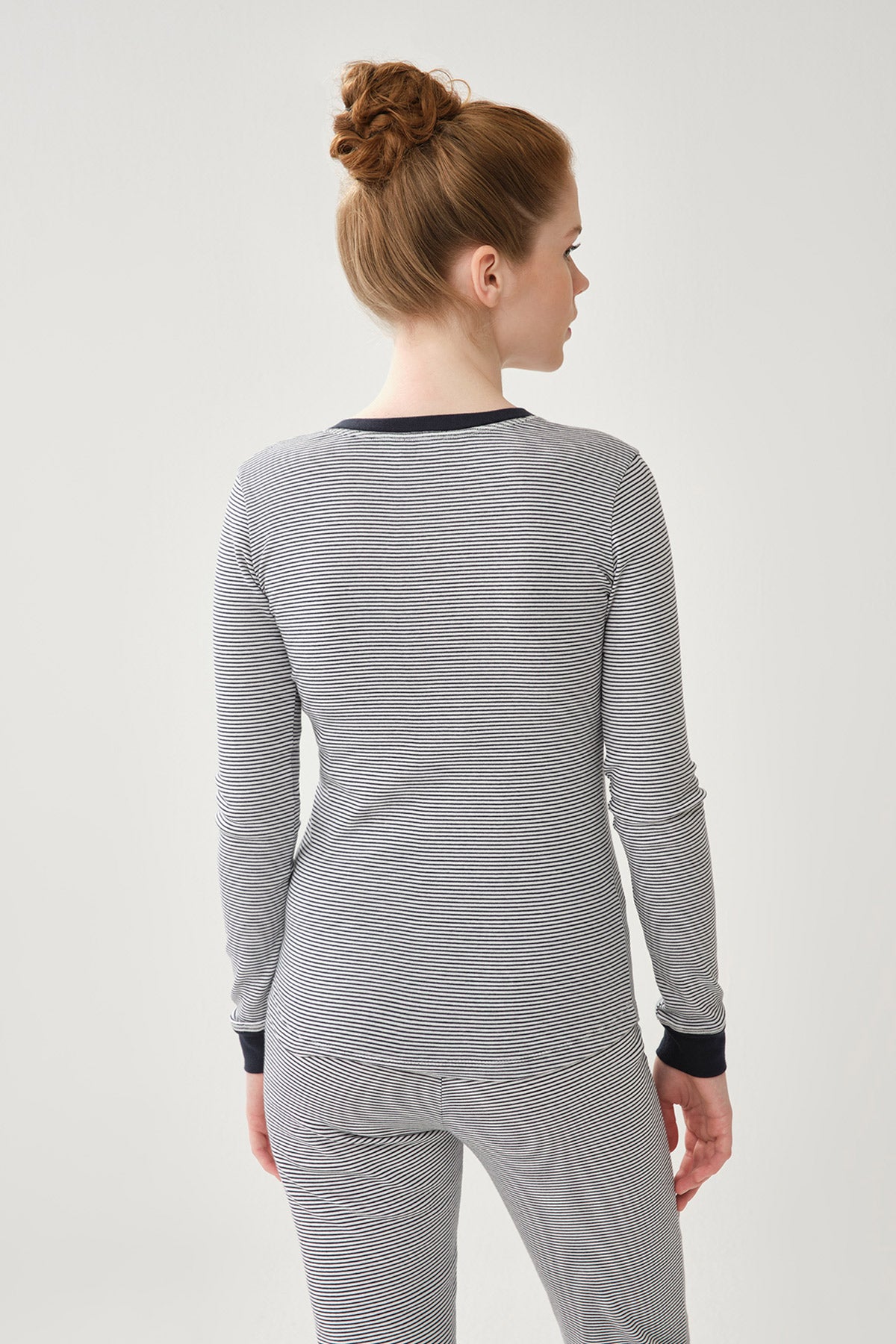 Lacivert Düğme Yaka Pamuklu Pijama Üstü