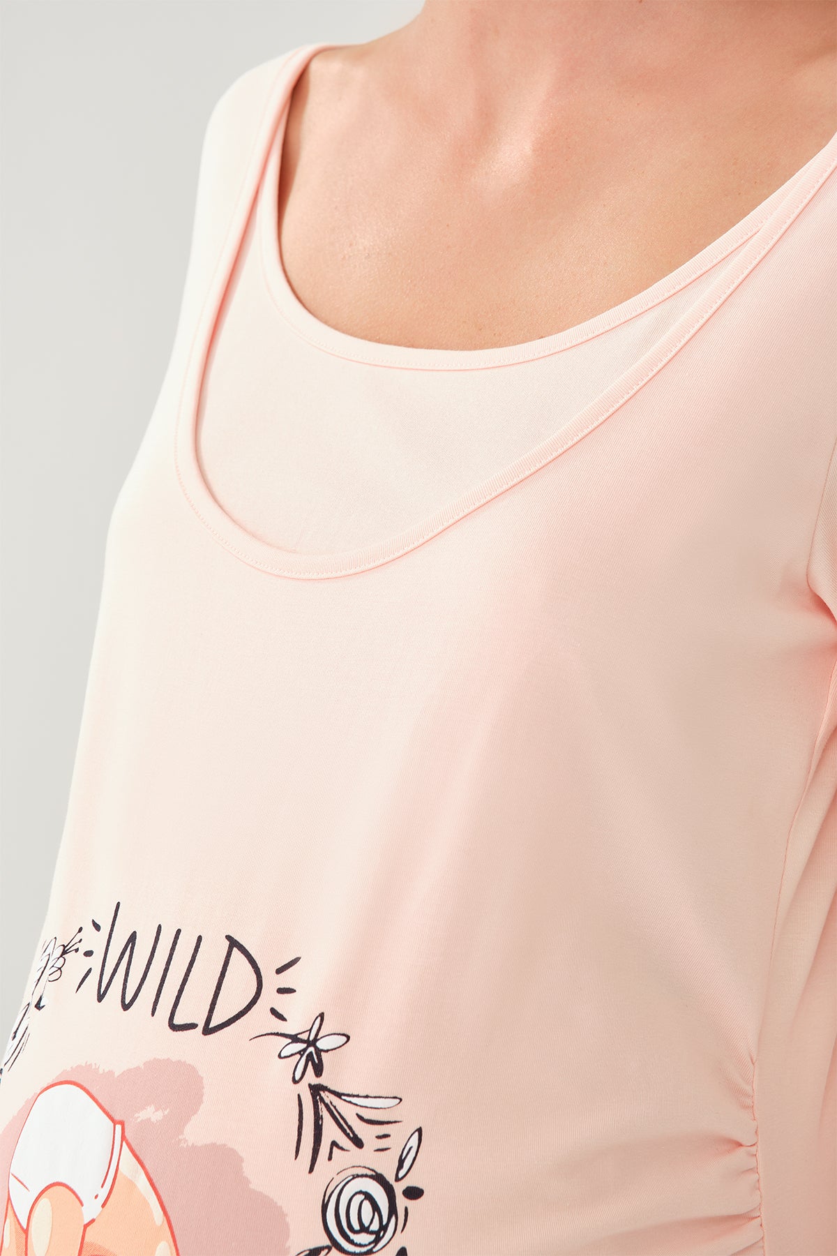 Pembe Kayık Yaka Uzun Kol Hamile Pamuk T-Shirt
