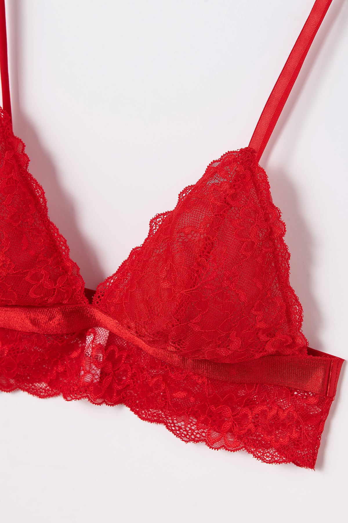 Kırmızı Balensiz Kapsız Dantelli Sütyen