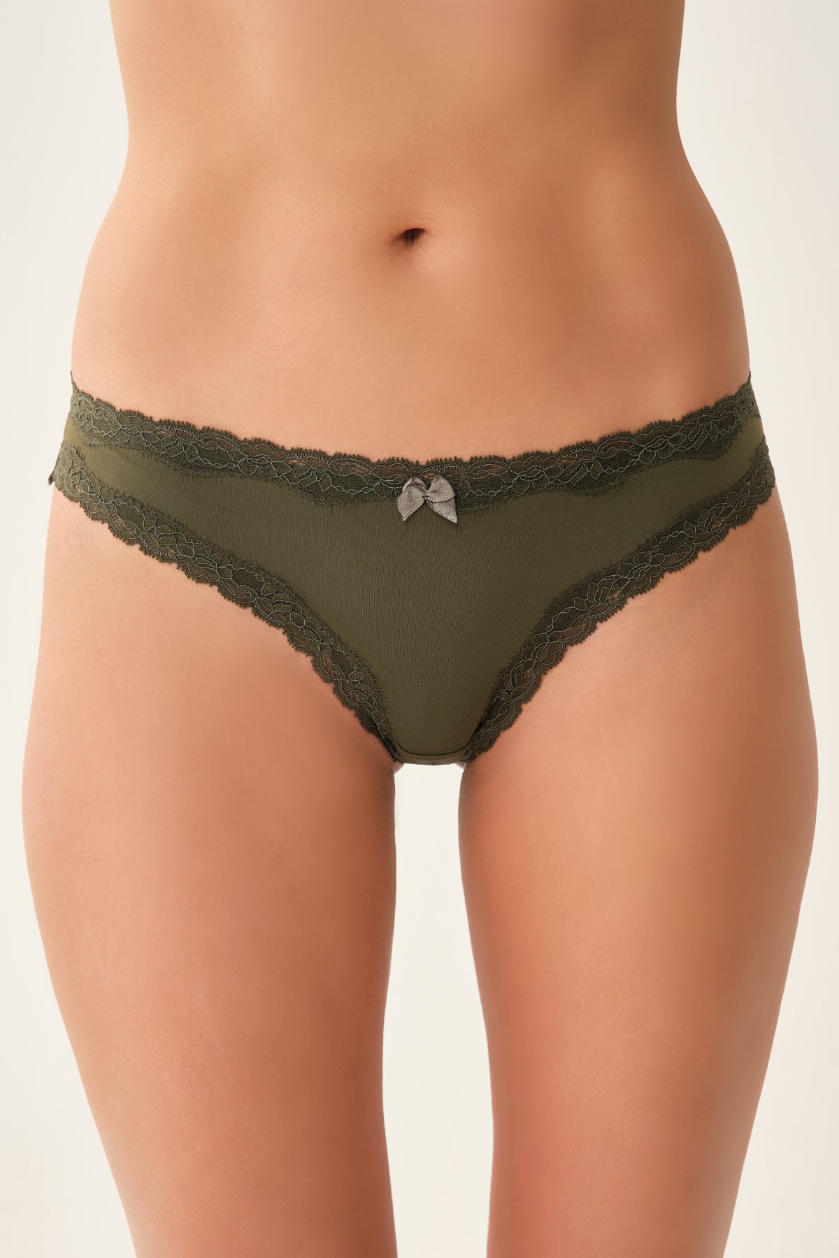 Haki Dantel Detaylı Micro Kumaş Brazilian