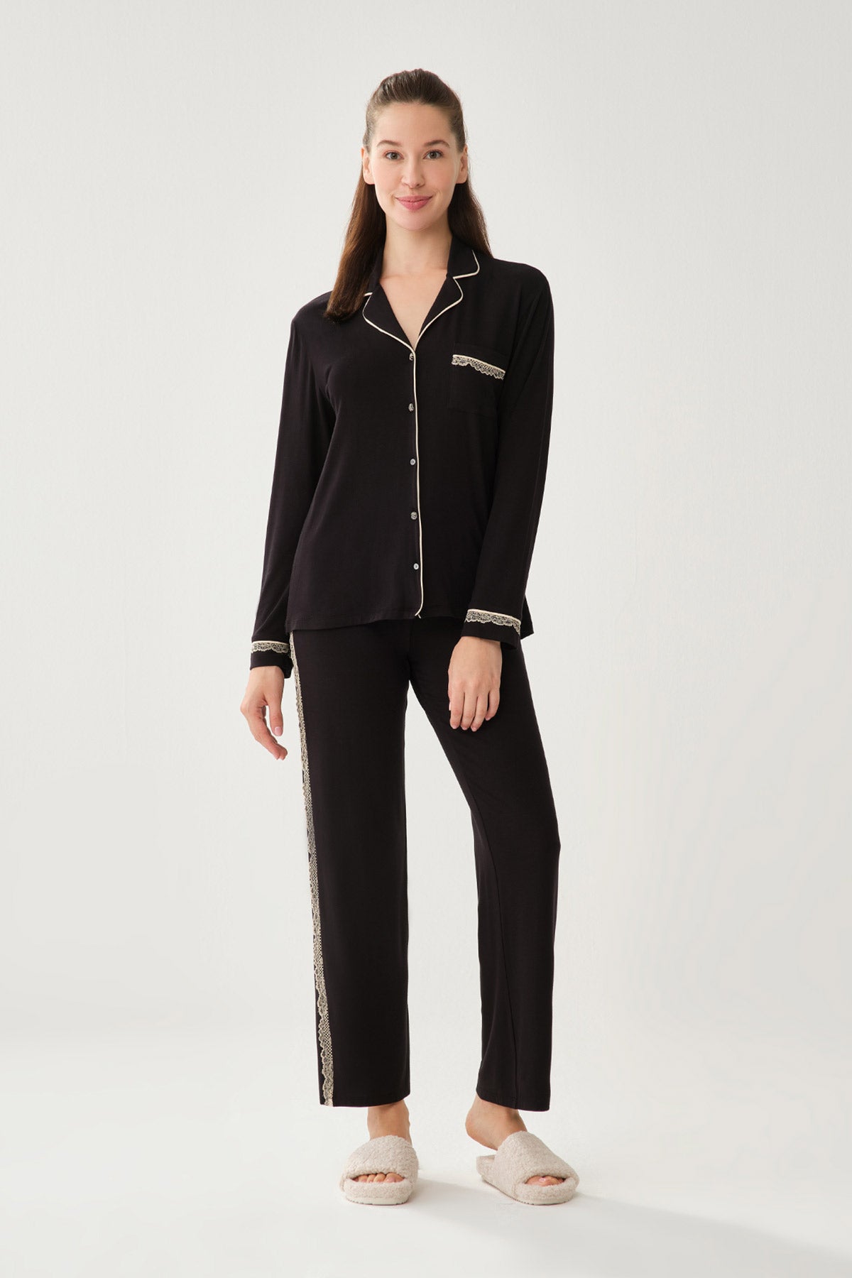 BLACK PYJAMA TOP