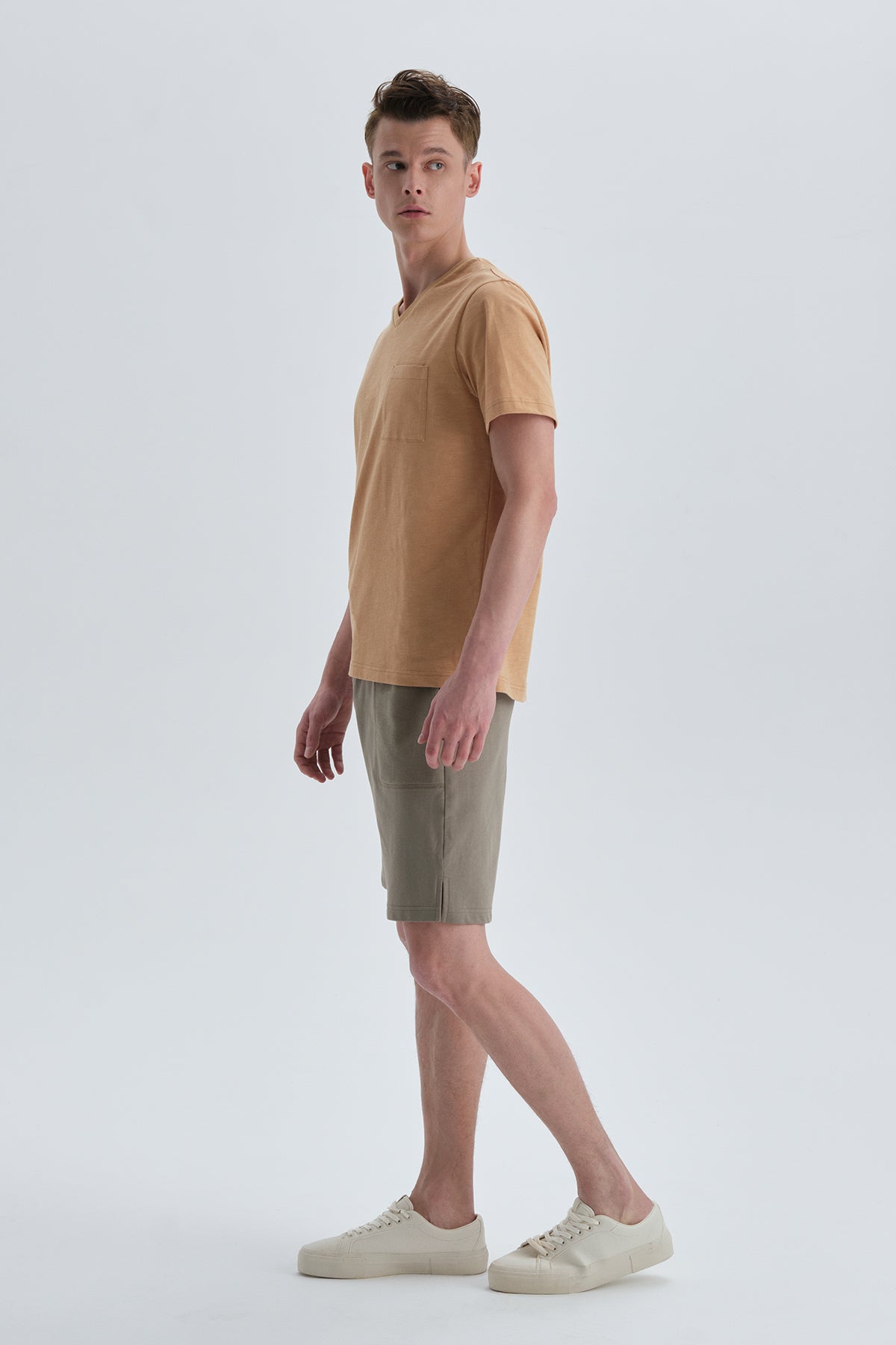 Hardal Pamuklu V Yaka T-Shırt