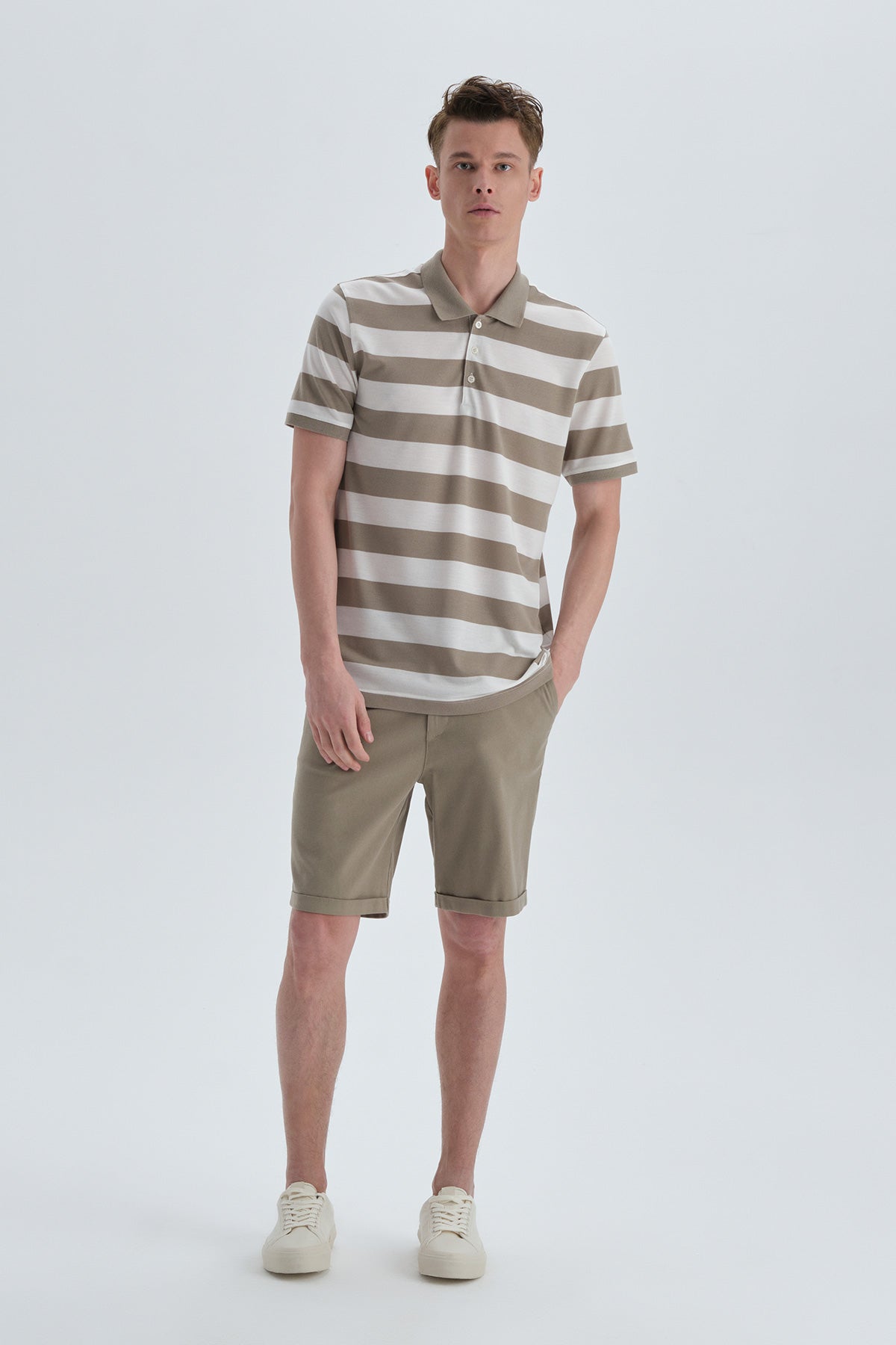 KHAKI STRIPED T-SHIRT