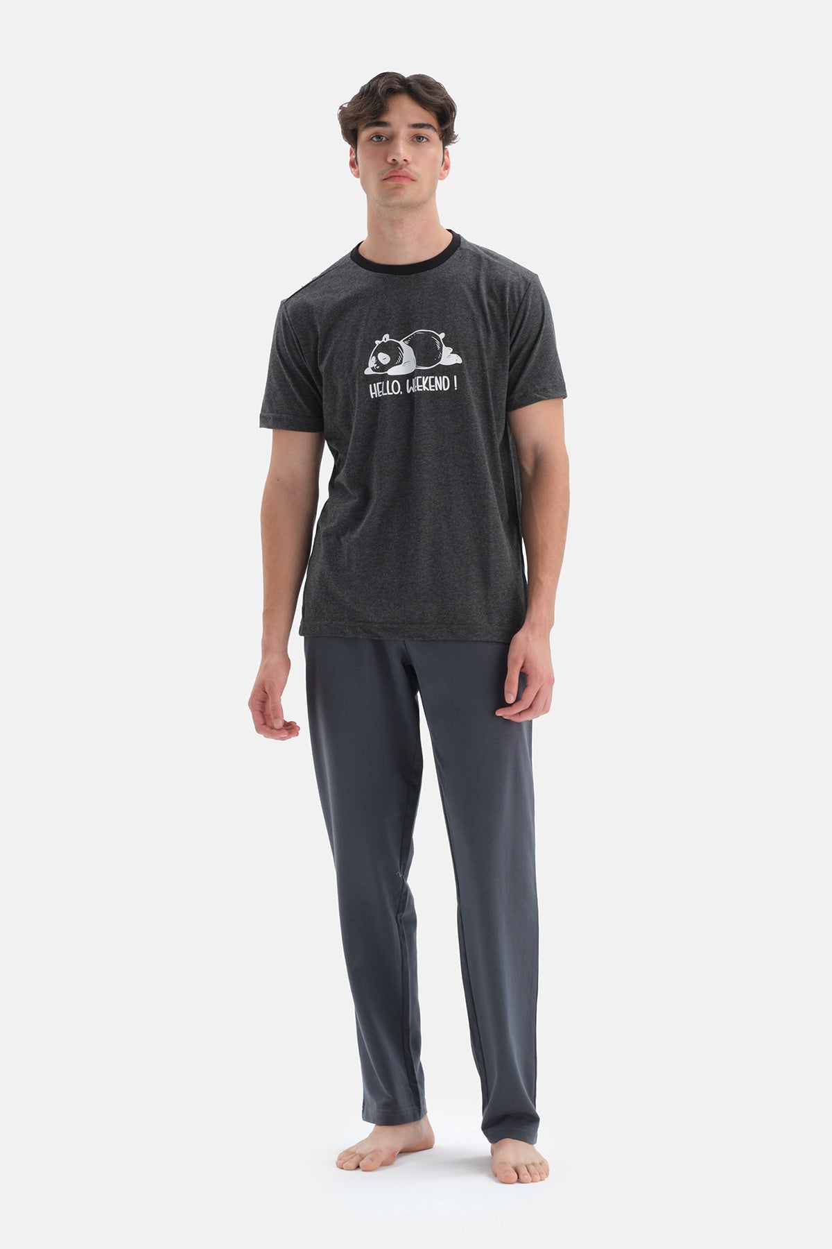 Antrasit Kısa Kol Baskılı T-Shirt