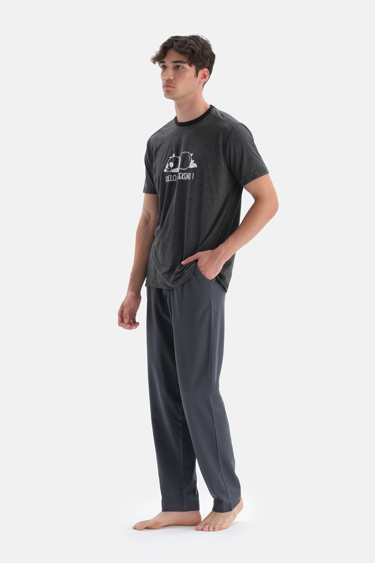 Antrasit Kısa Kol Baskılı T-Shirt