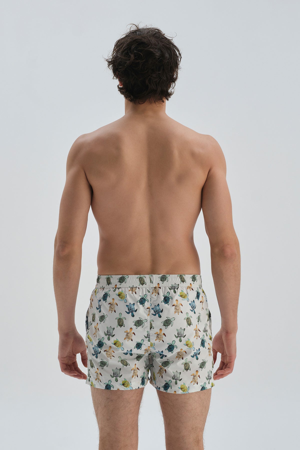 Ekru Micro Kısa Caretta Desenli Deniz Şortu