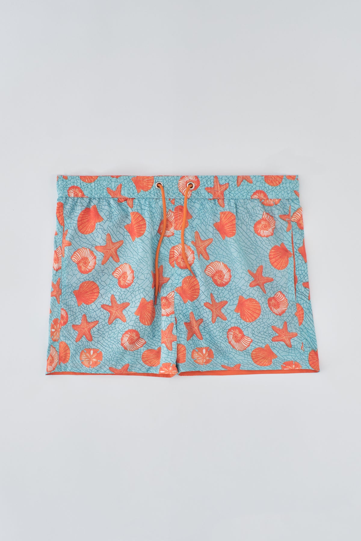 Mint - Turuncu Micro Kısa Deniz Yıldızı Desenli Deniz Şortu