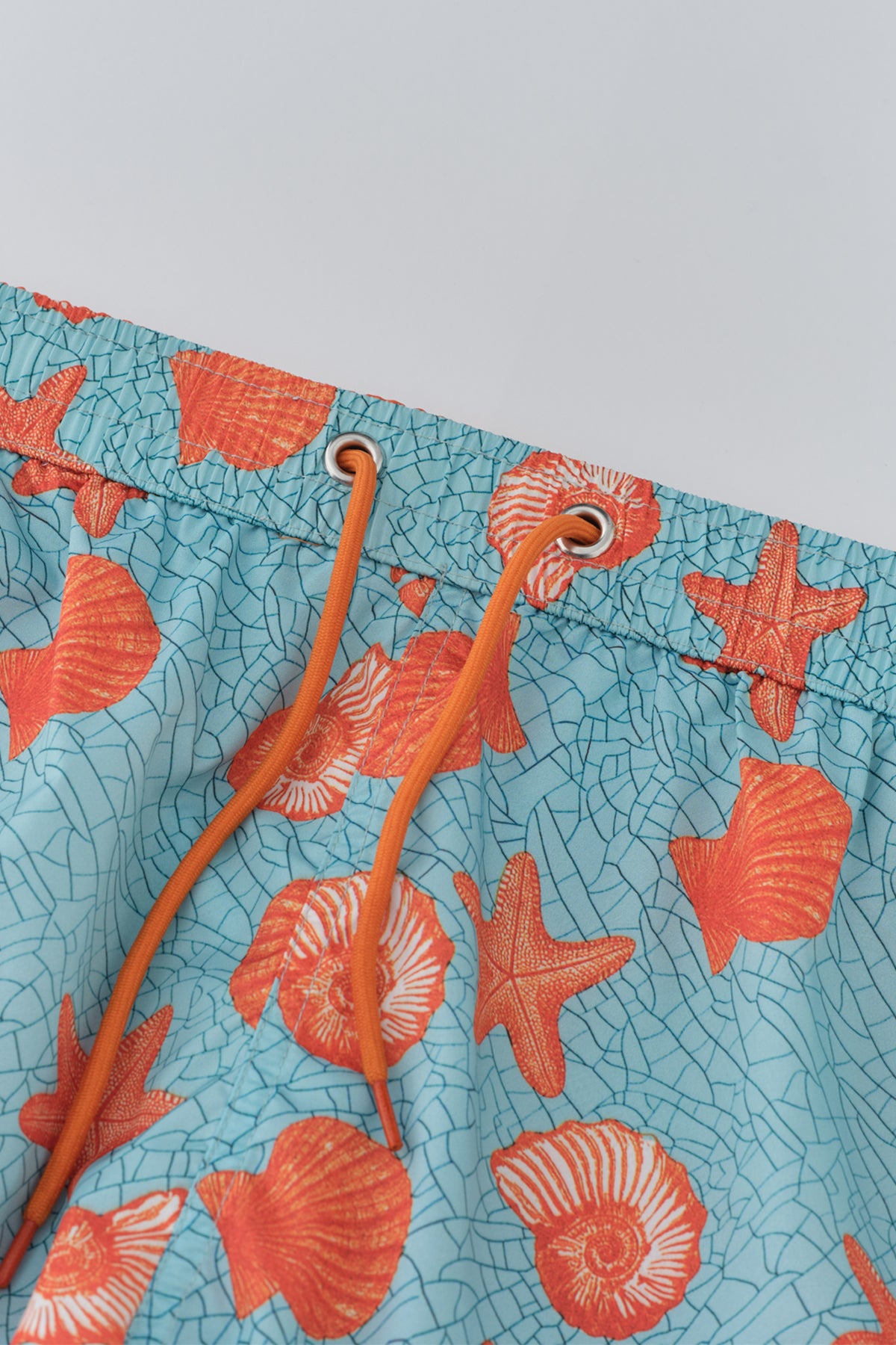 Mint - Turuncu Micro Kısa Deniz Yıldızı Desenli Deniz Şortu