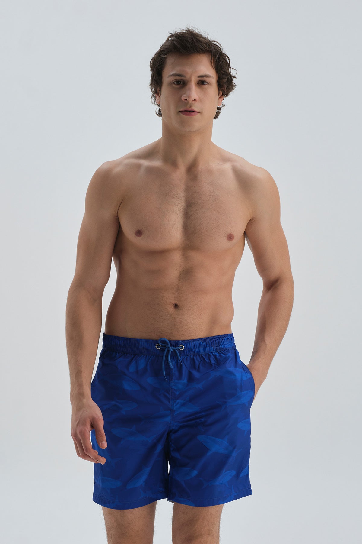 Sax Micro Uzun Balık Desenli Deniz Şortu