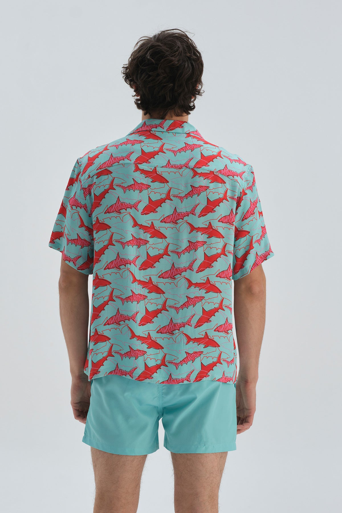 Yeşil Desenli Kısa Kol Gömlek