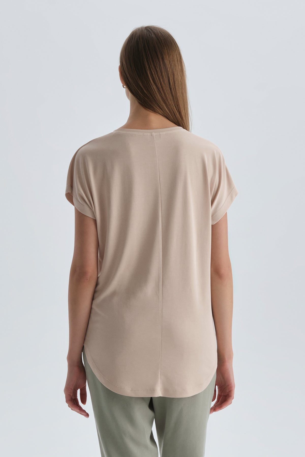 Vizon Baskısız V Yaka T-Shirt