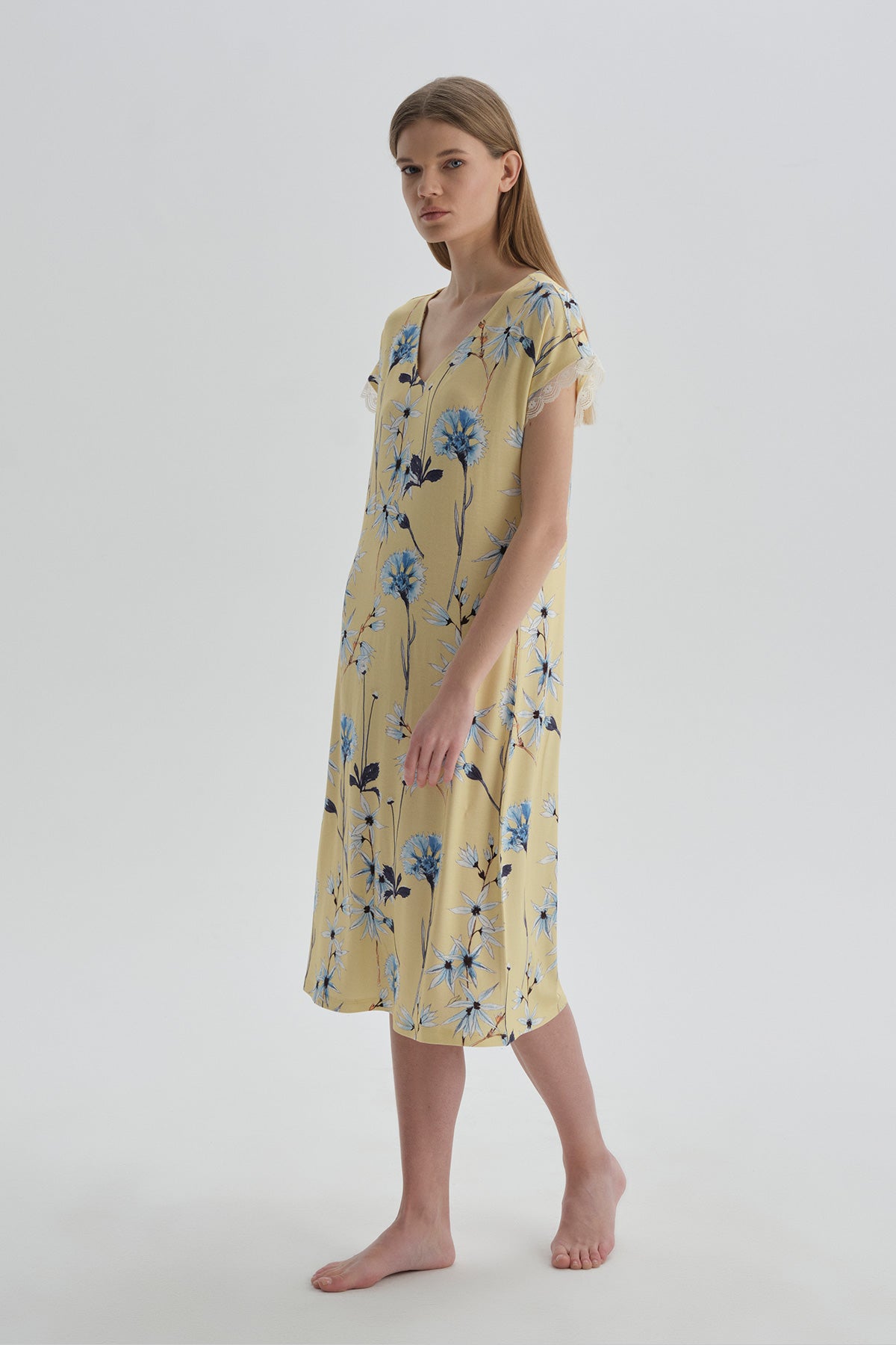 YELLOW PRINTED LOUNGEWEAR DRESS