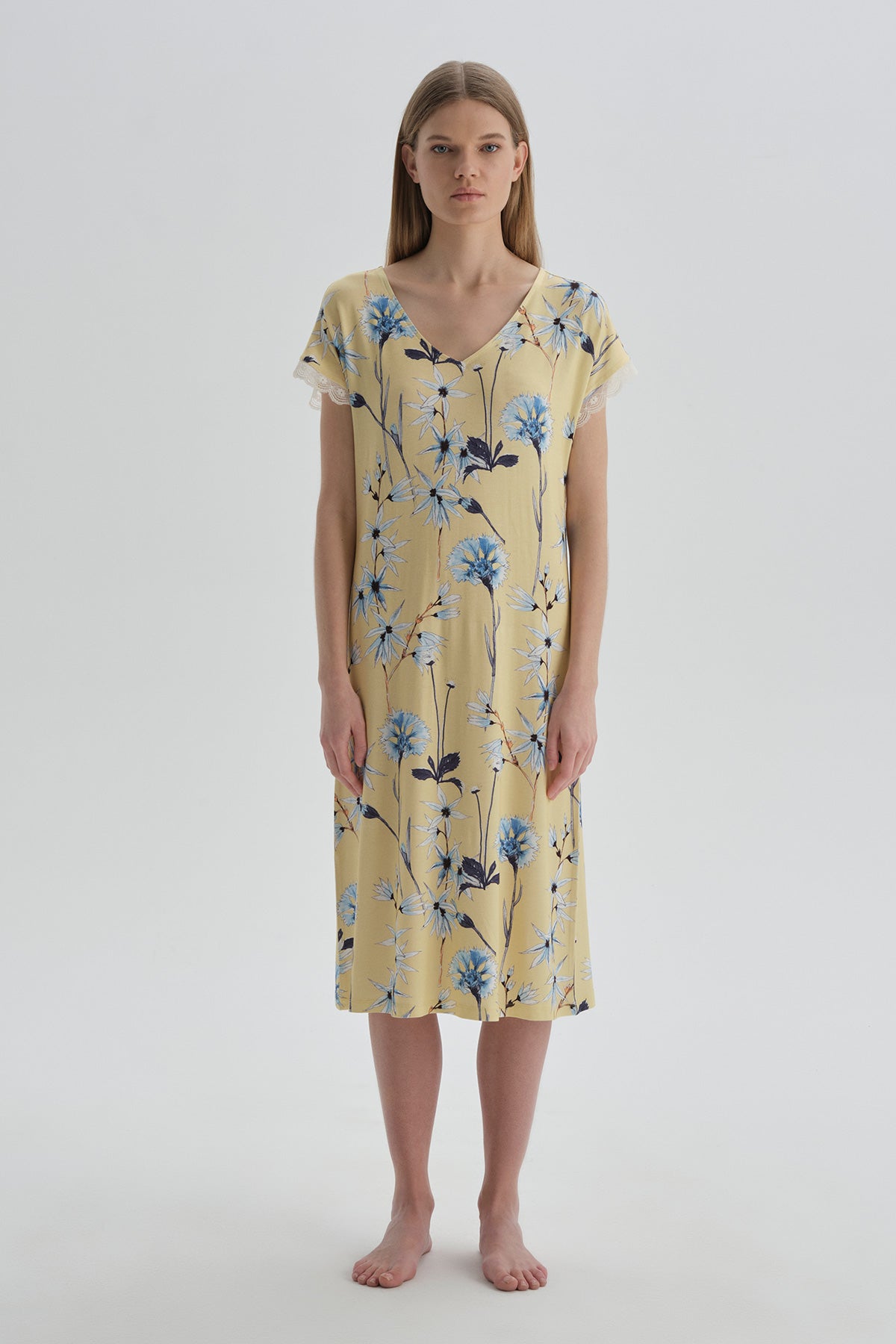 YELLOW PRINTED LOUNGEWEAR DRESS