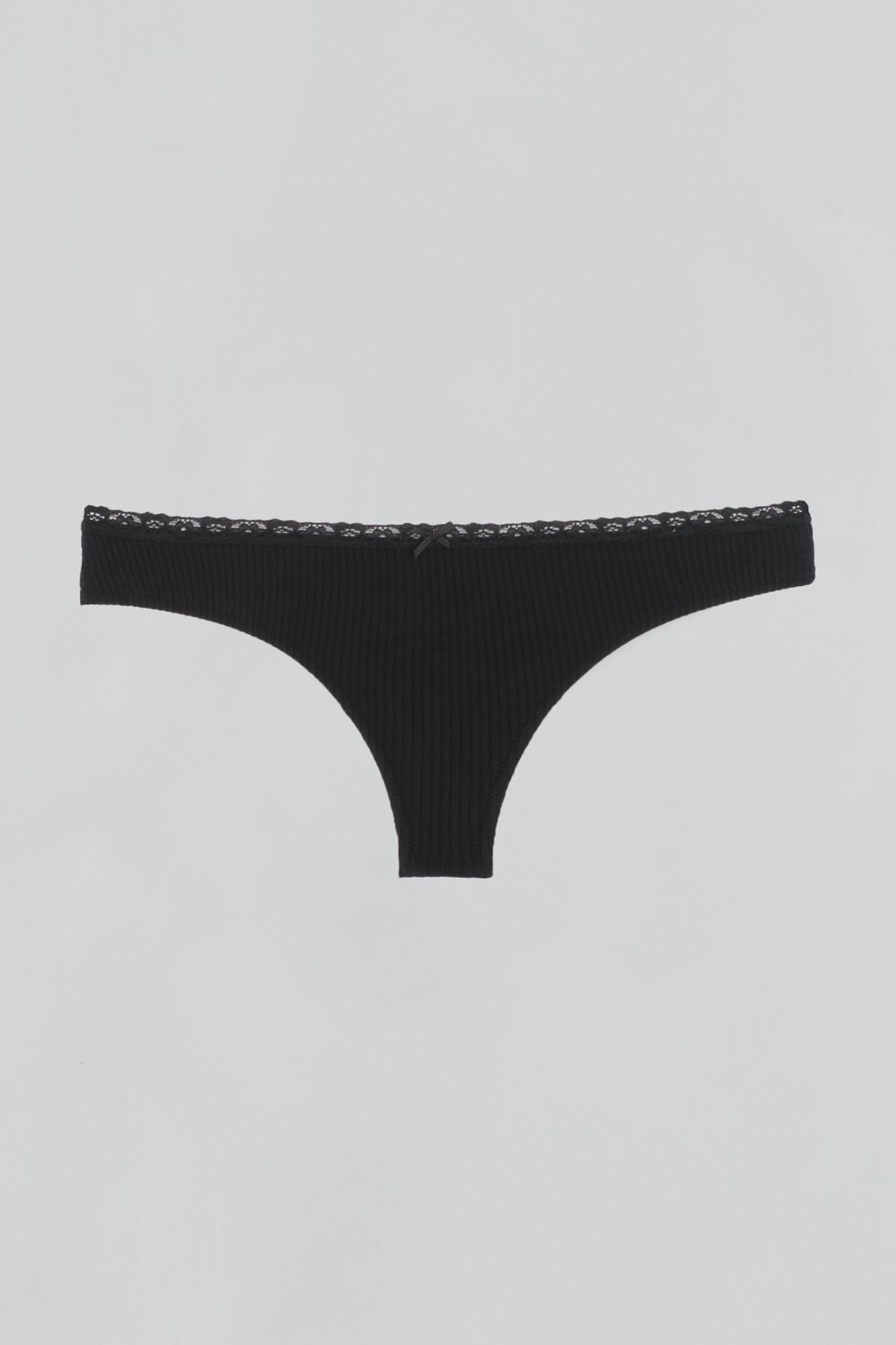 Siyah Dantel Detaylı Örme Tanga