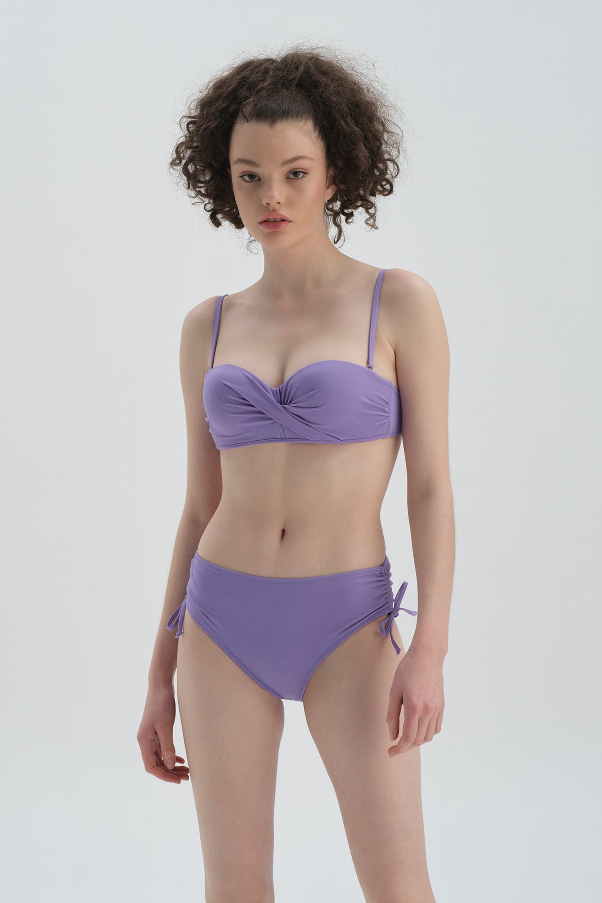 Lila Yanı Büzgülü Bikini Alt