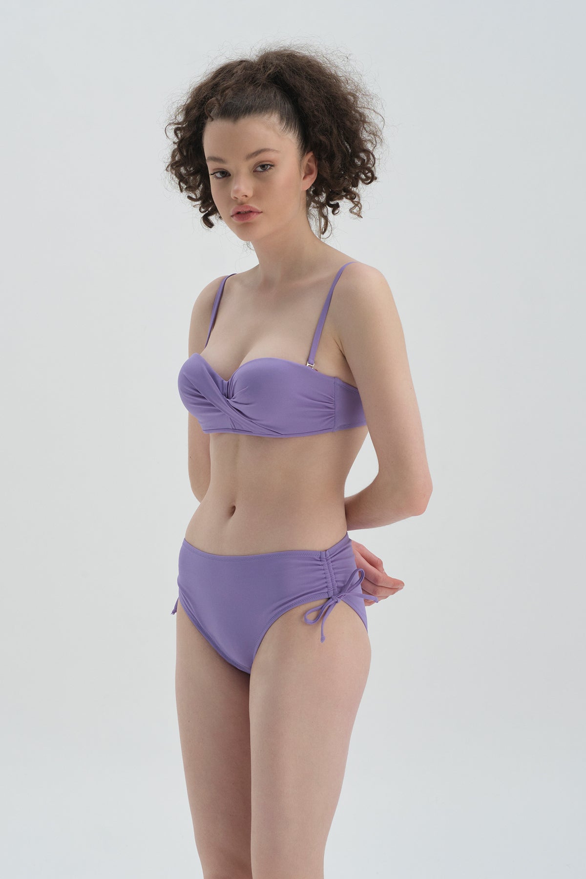 Lila Yanı Büzgülü Bikini Alt