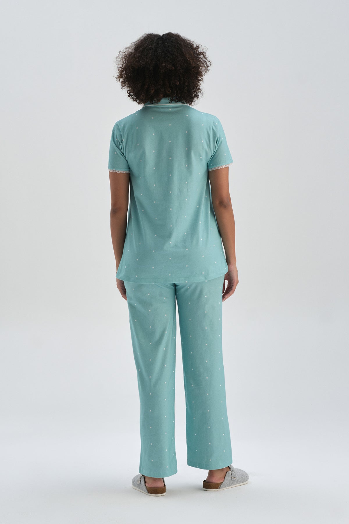 Mint Gömlek Yaka Pamuklu Hamile Pijama Üstü