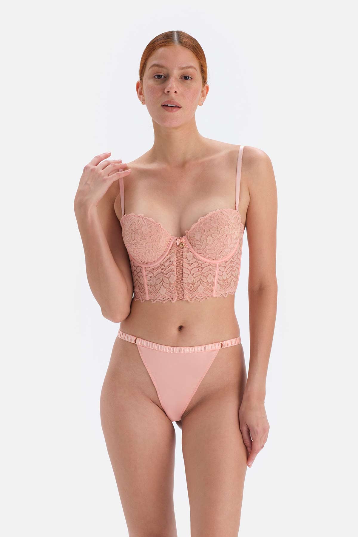 Somon Balenli Yarı Dolgulu Biye Detaylı Dantel Büstiyer Sütyen