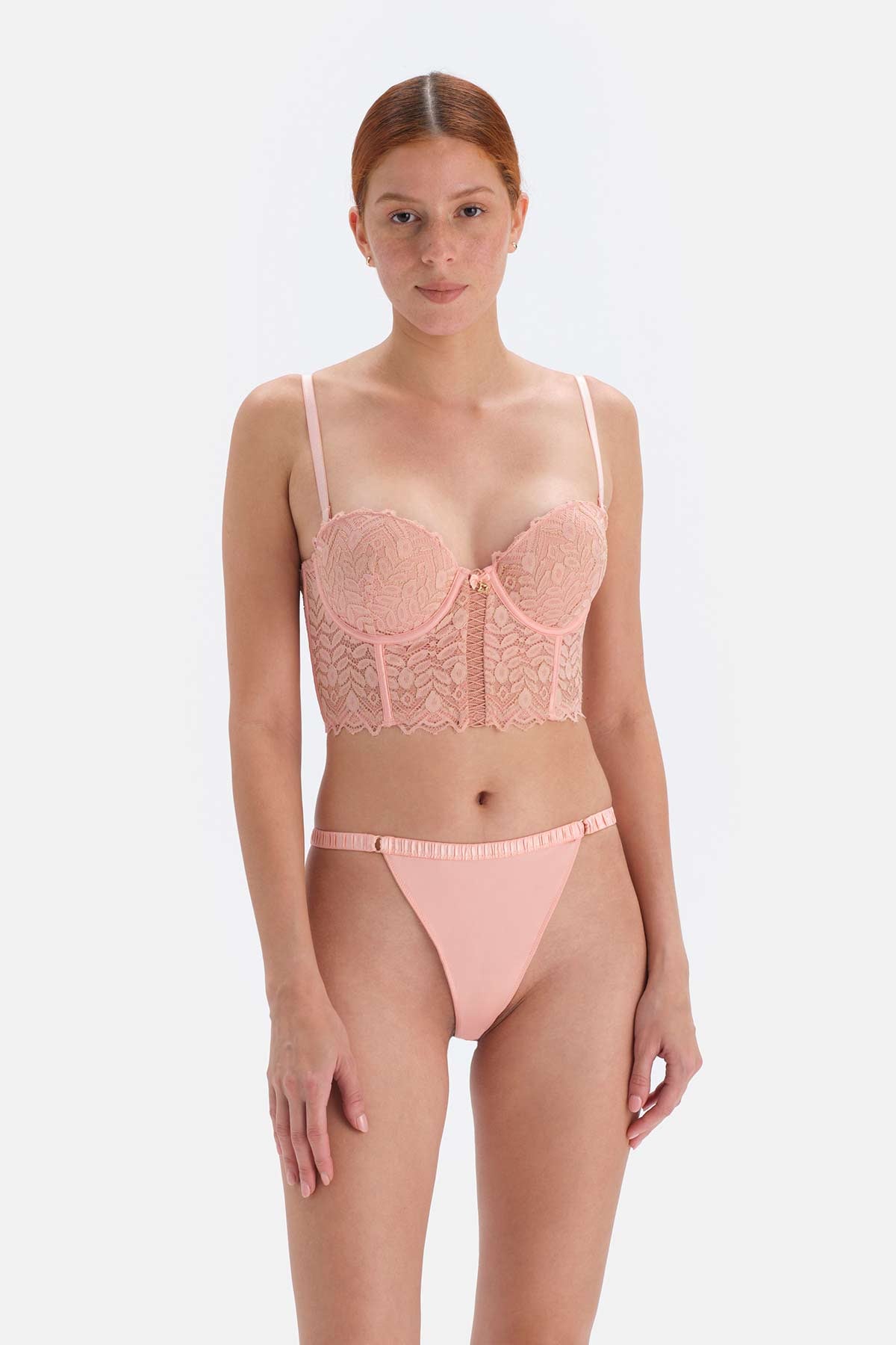 Somon Balenli Yarı Dolgulu Biye Detaylı Dantel Büstiyer Sütyen