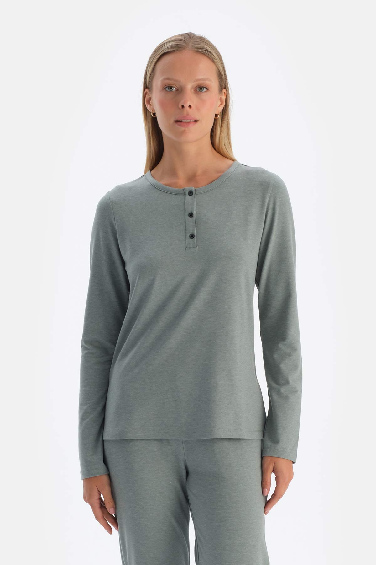 Yeşil Yarım Patlı Everfresh T-Shirt Pijama Üstü