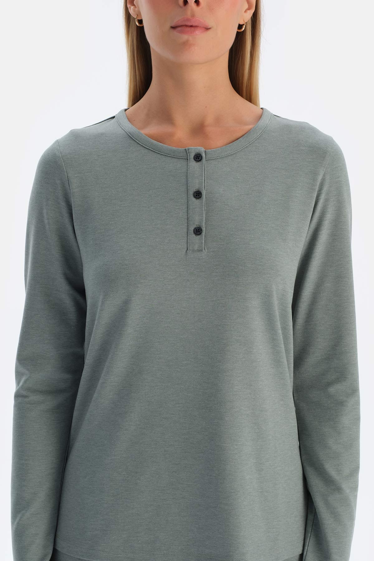 Yeşil Yarım Patlı Everfresh T-Shirt Pijama Üstü