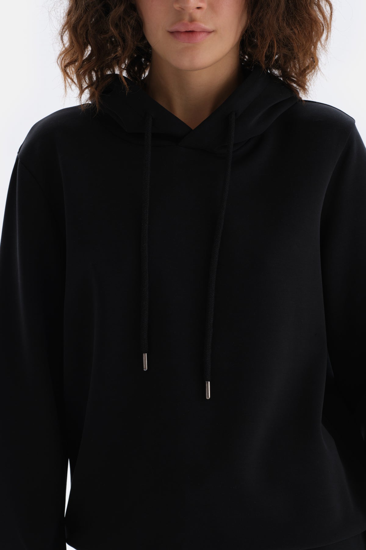 Black HOODED BASIC SWEATSHIRT