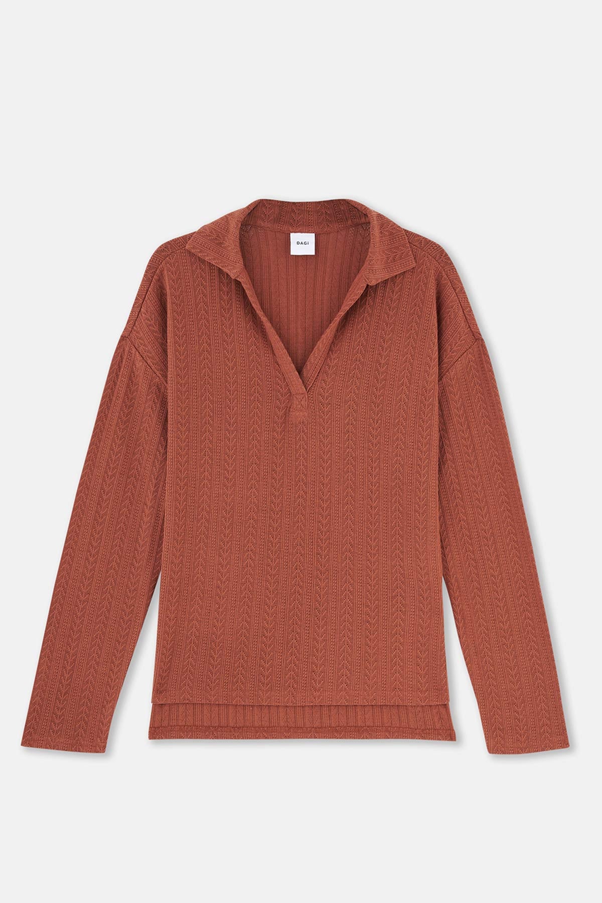 Kiremit Polo Yaka Yarım Patlı Sweatshirt