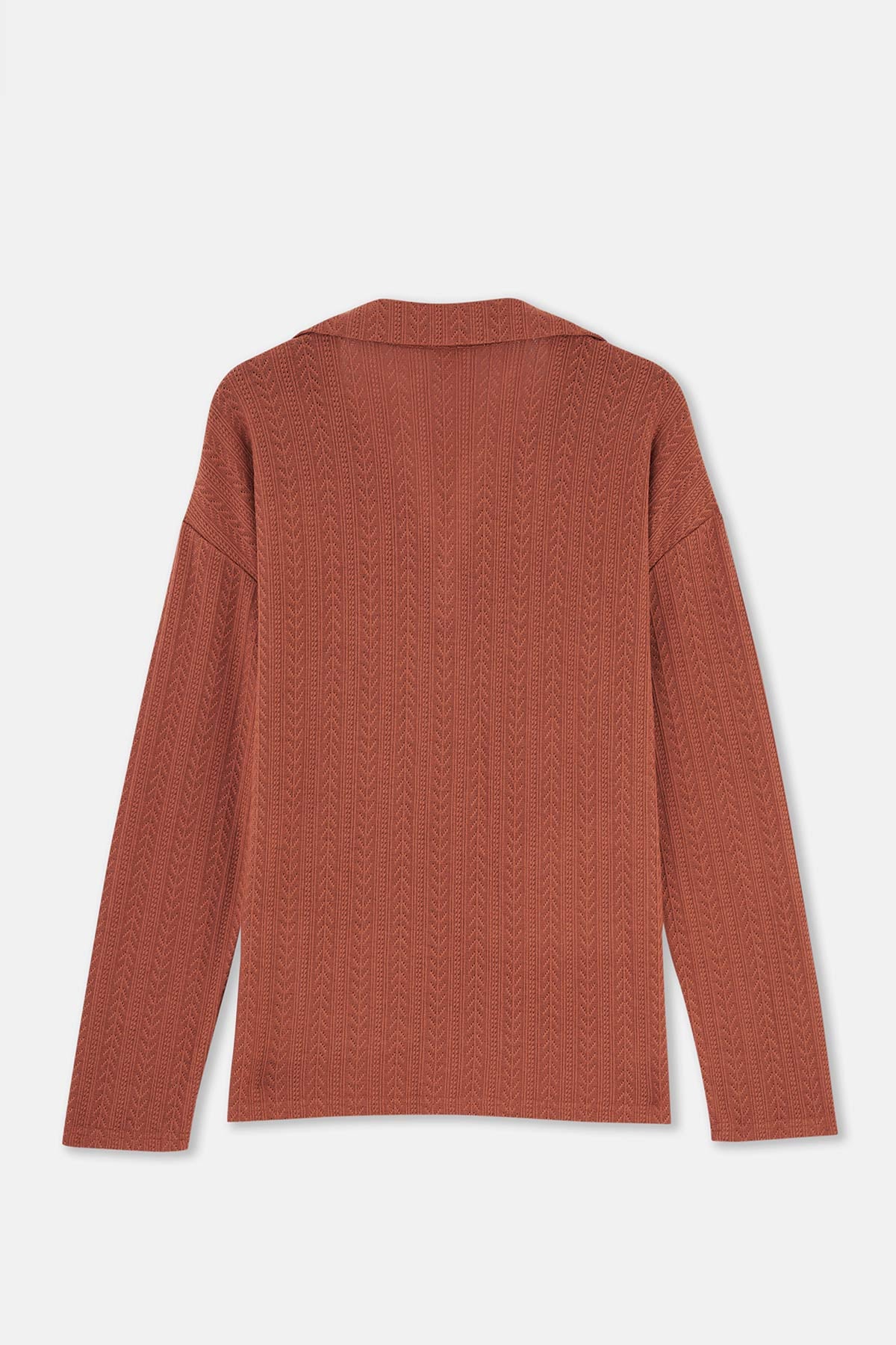 Kiremit Polo Yaka Yarım Patlı Sweatshirt