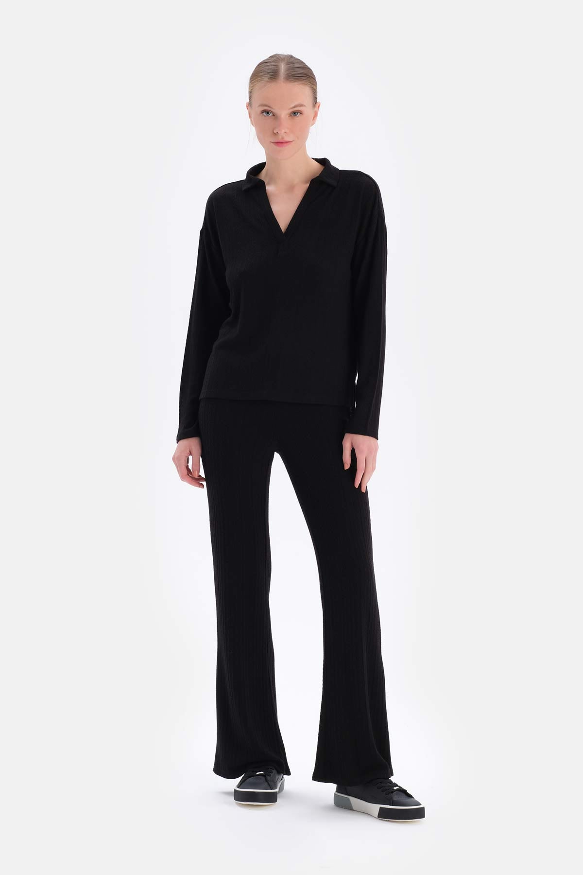 Black WIDE LEG TRACKSUIT BOTTOM