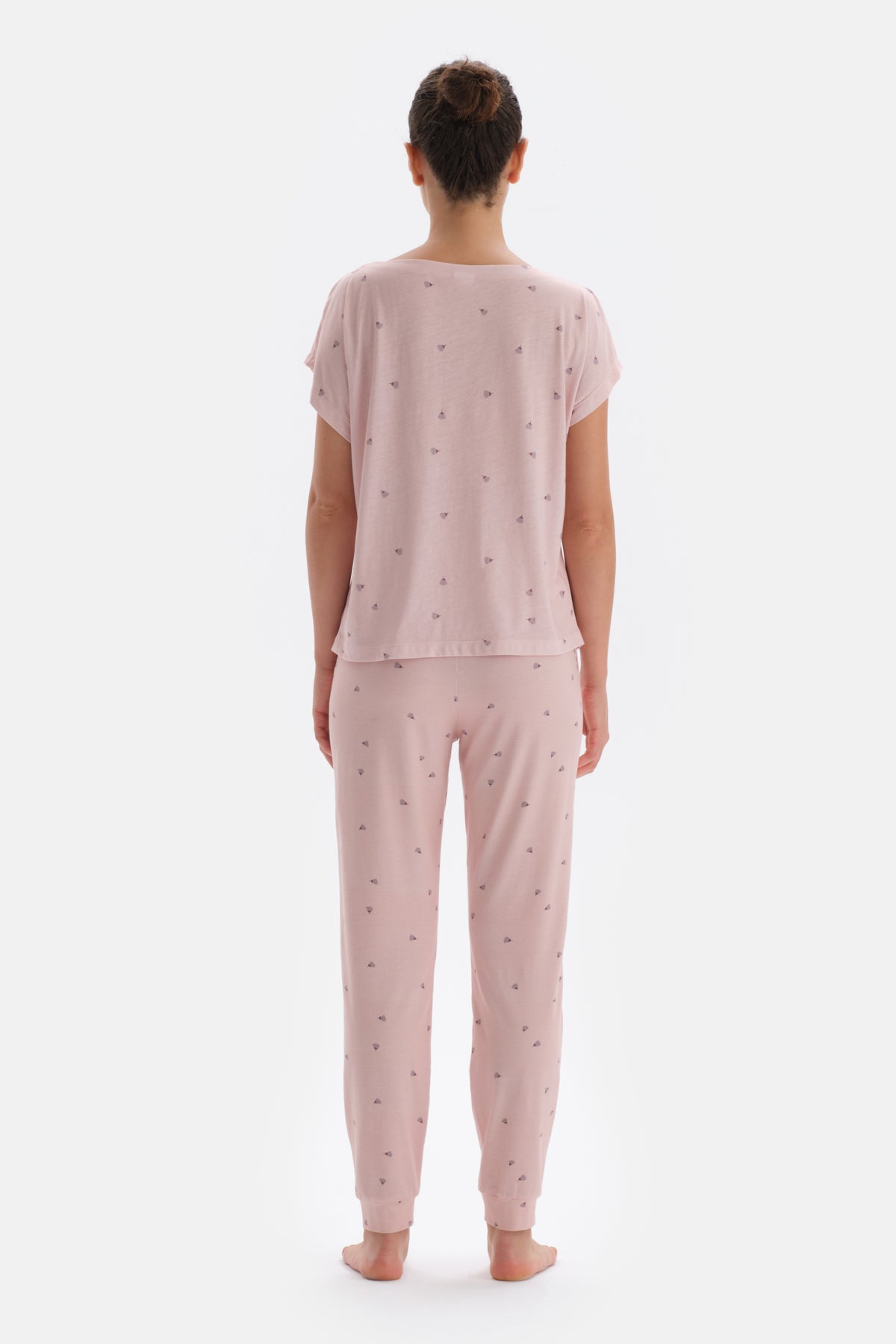 Açık Pembe Mıkroprınt Baskılı Örme Pijama Takımı