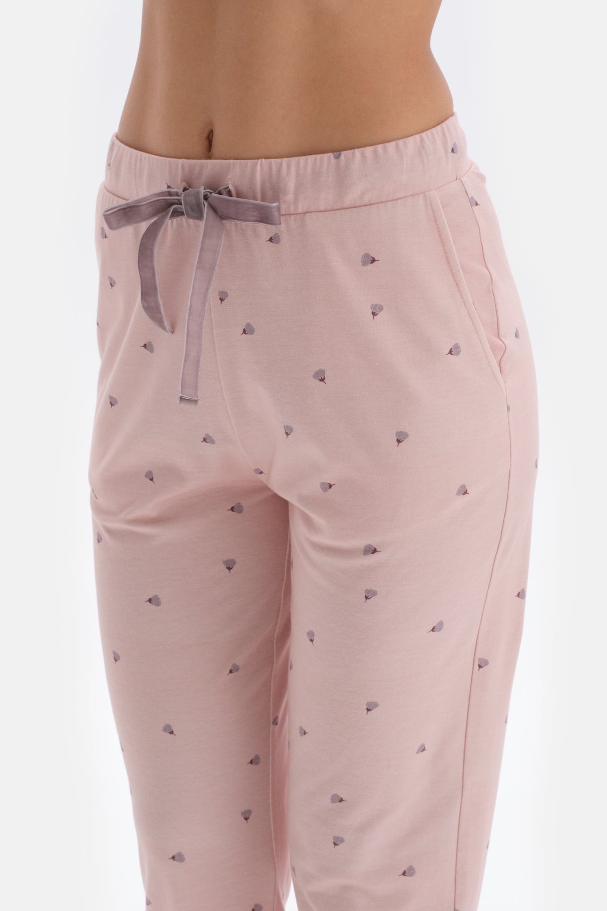 Açık Pembe Mıkroprınt Baskılı Örme Pijama Takımı