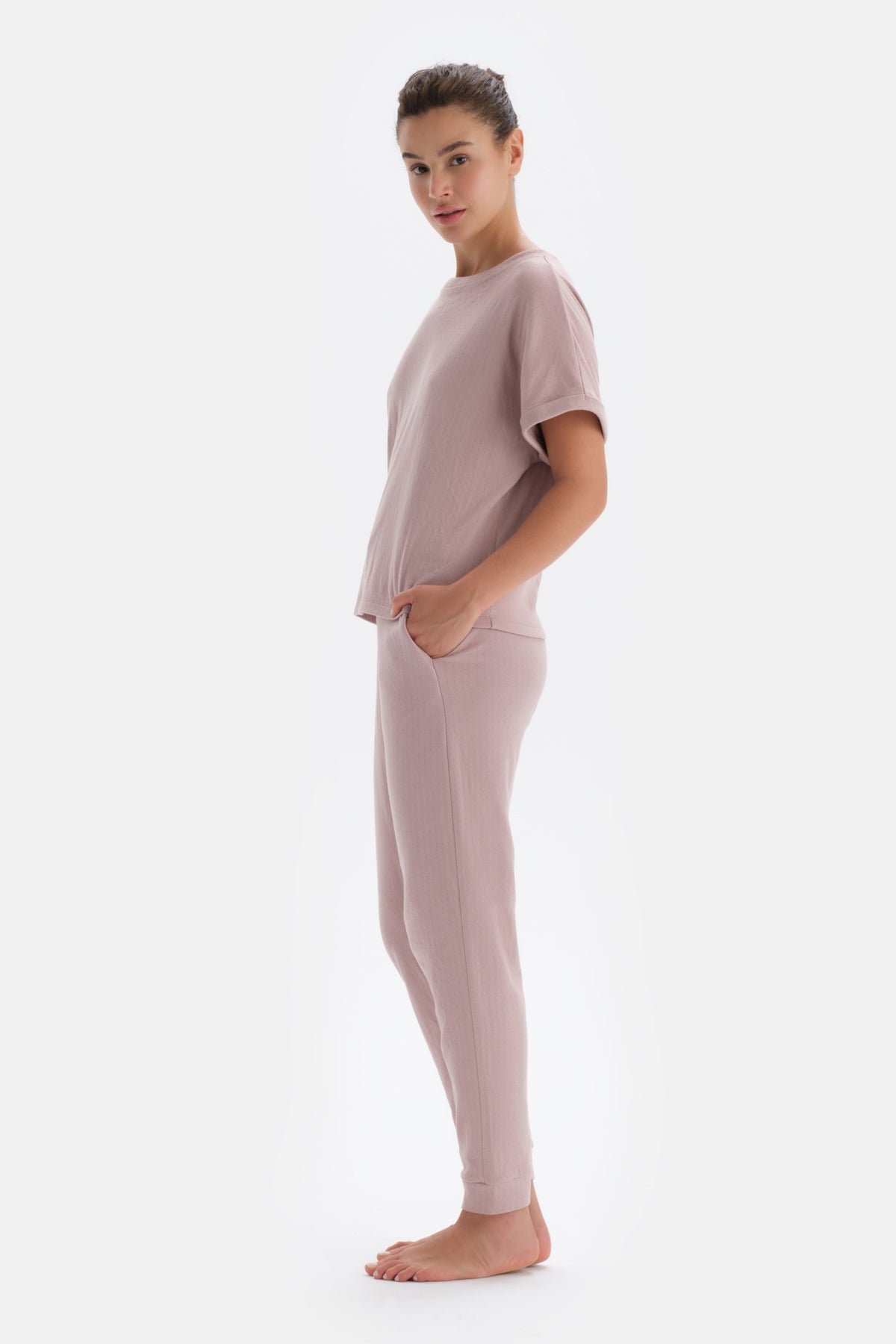 Light Pink SHORT SLEEVE OVERSIZED TOP JOGGER LOWER PAJAMAS SUIT