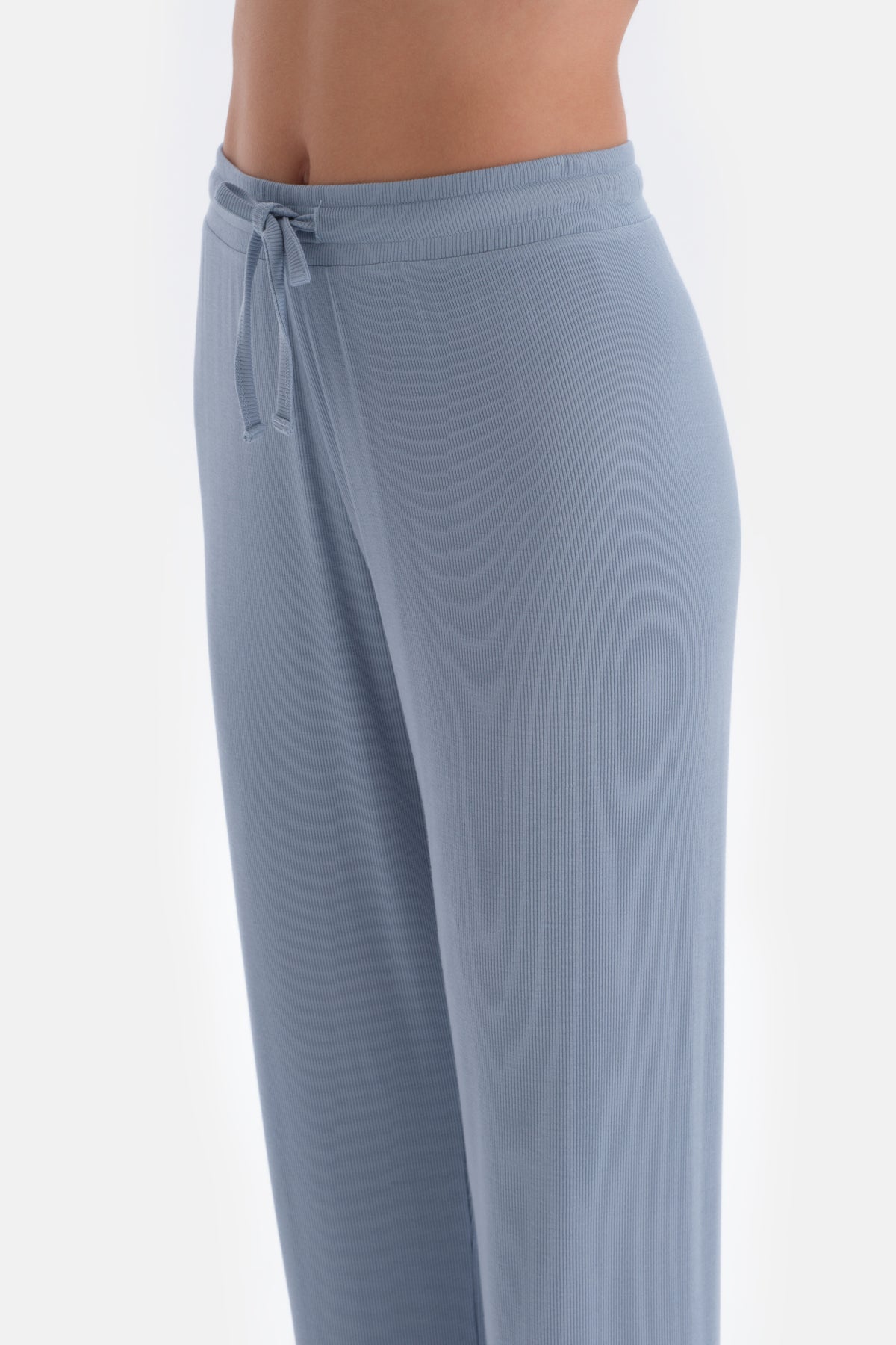 Blue RIBBED VISCOSE KNITTED PAJAMAS SET