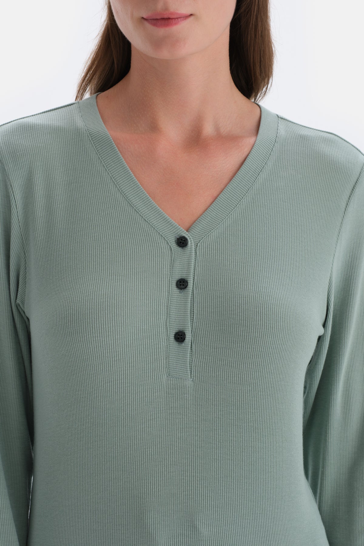 Green RIBBED VISCOSE KNITTED PAJAMAS SET