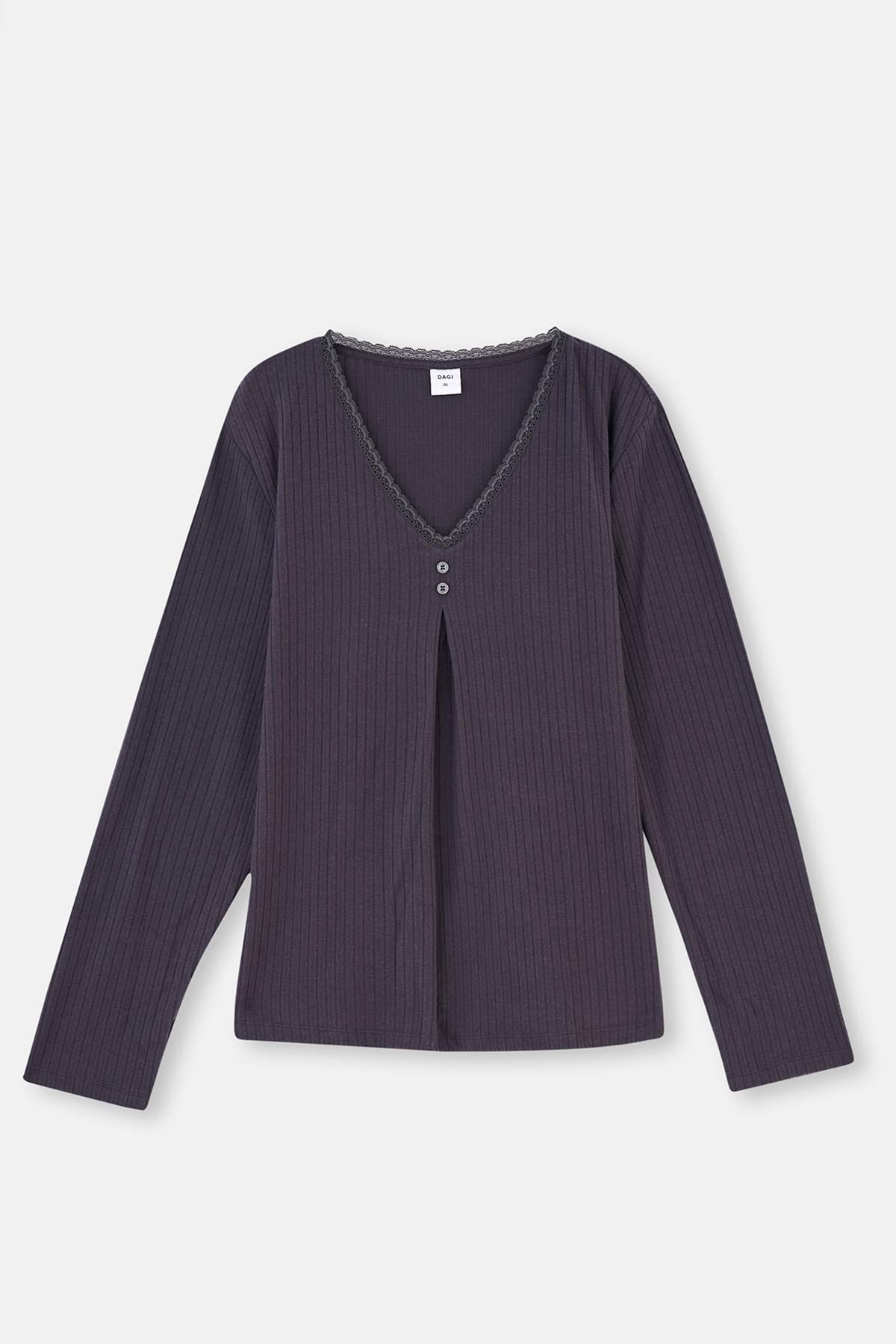 Anthracite LACE DETAILED VISCOSE PAJAMAS SUIT