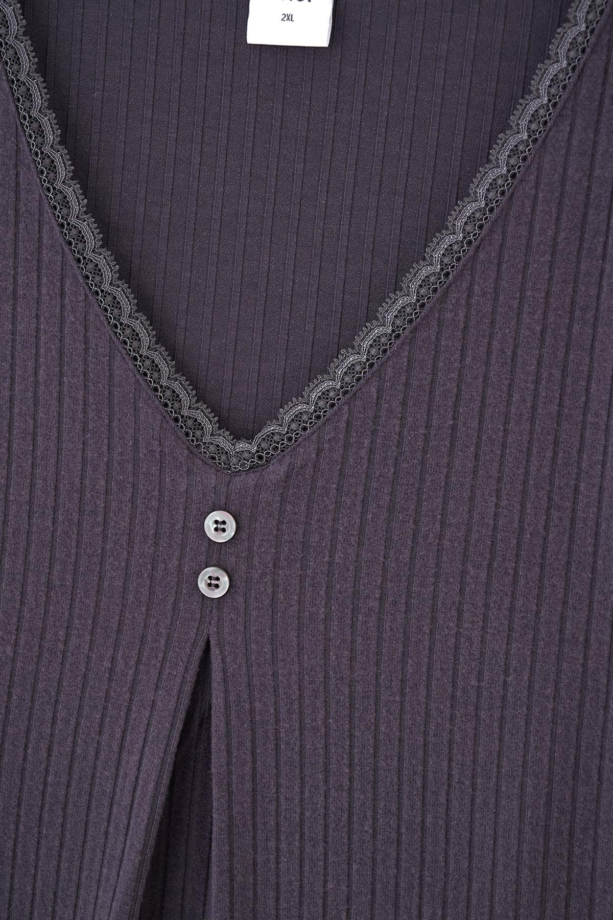 Anthracite LACE DETAILED VISCOSE PAJAMAS SUIT