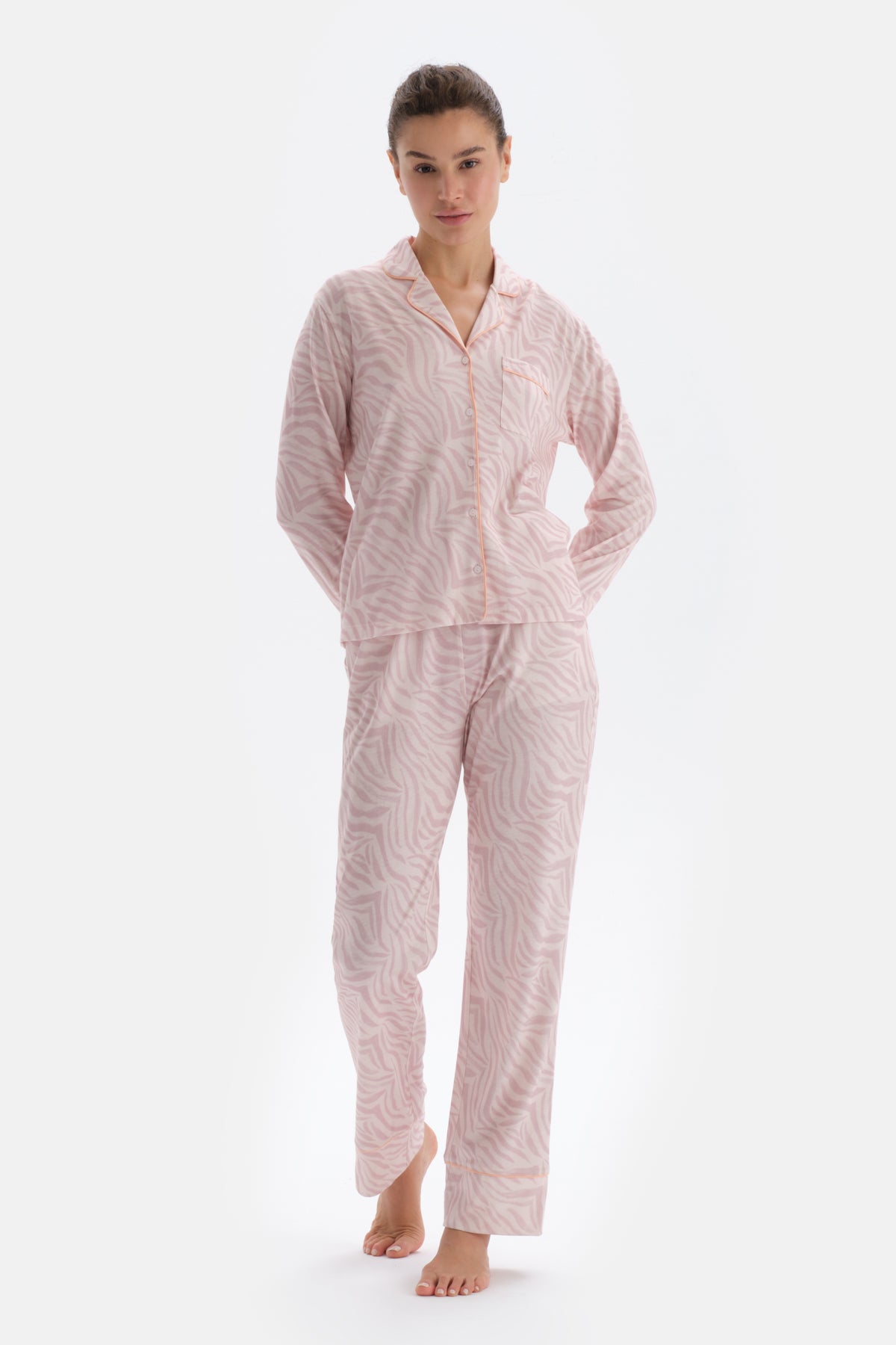 Powder SIZE PRINTED TIE DETAILED SHIRT PANTS PAJAMAS SUIT