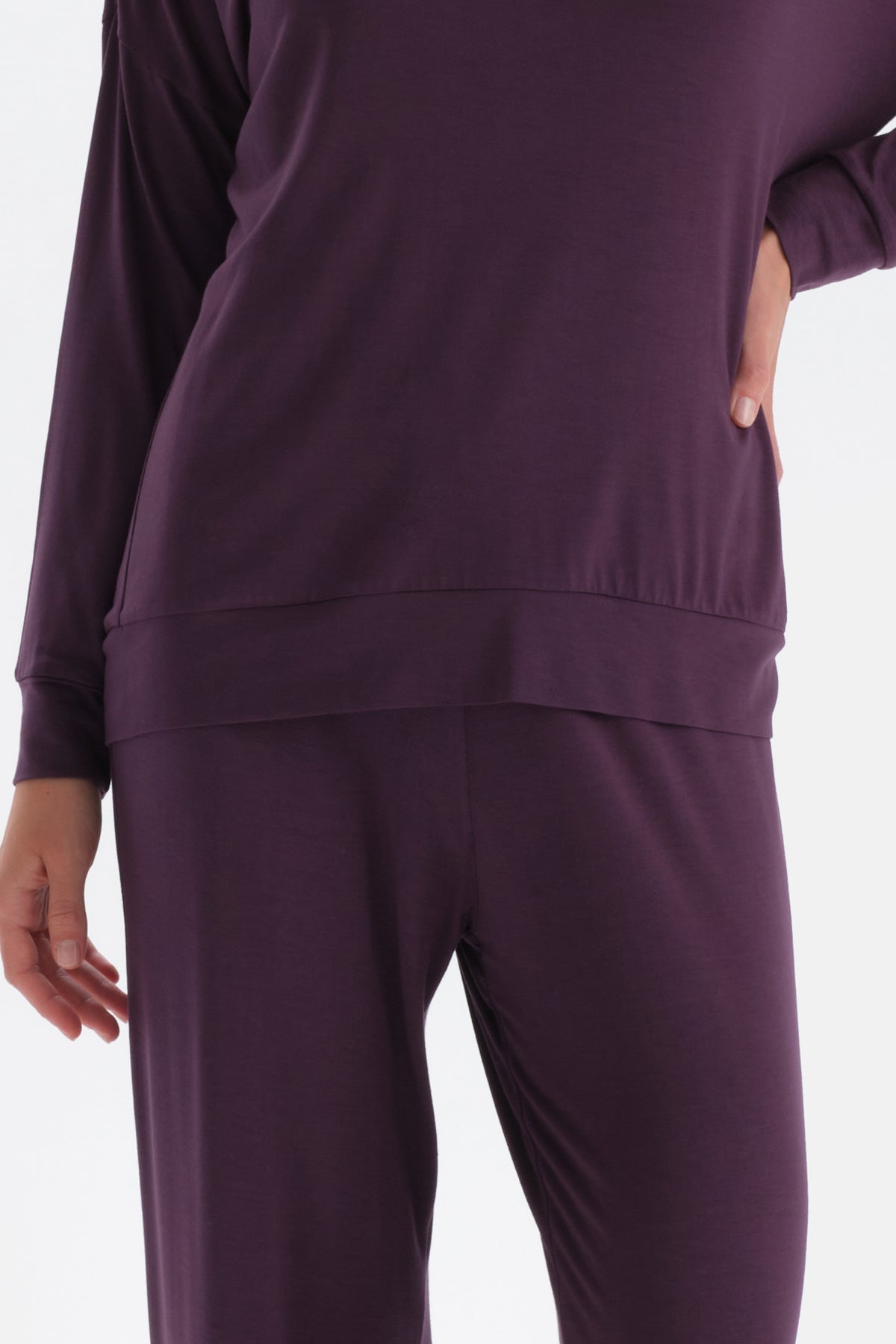 Purple BOAT NECK LONG SLEEVE COTTON MODAL KNITTED PAJAMAS SUIT