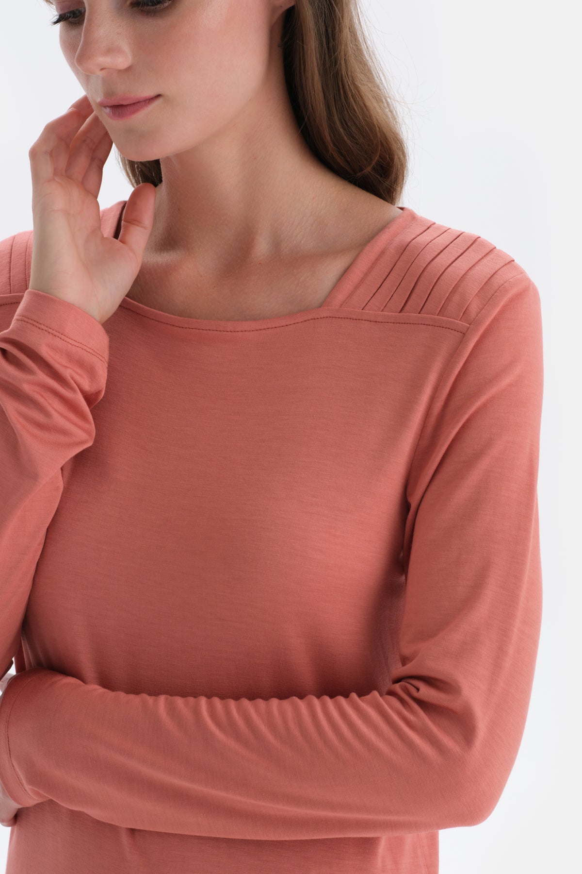 Terracotta COLLAR DETAILED LONG SLEEVE KNITTED PAJAMAS SUIT