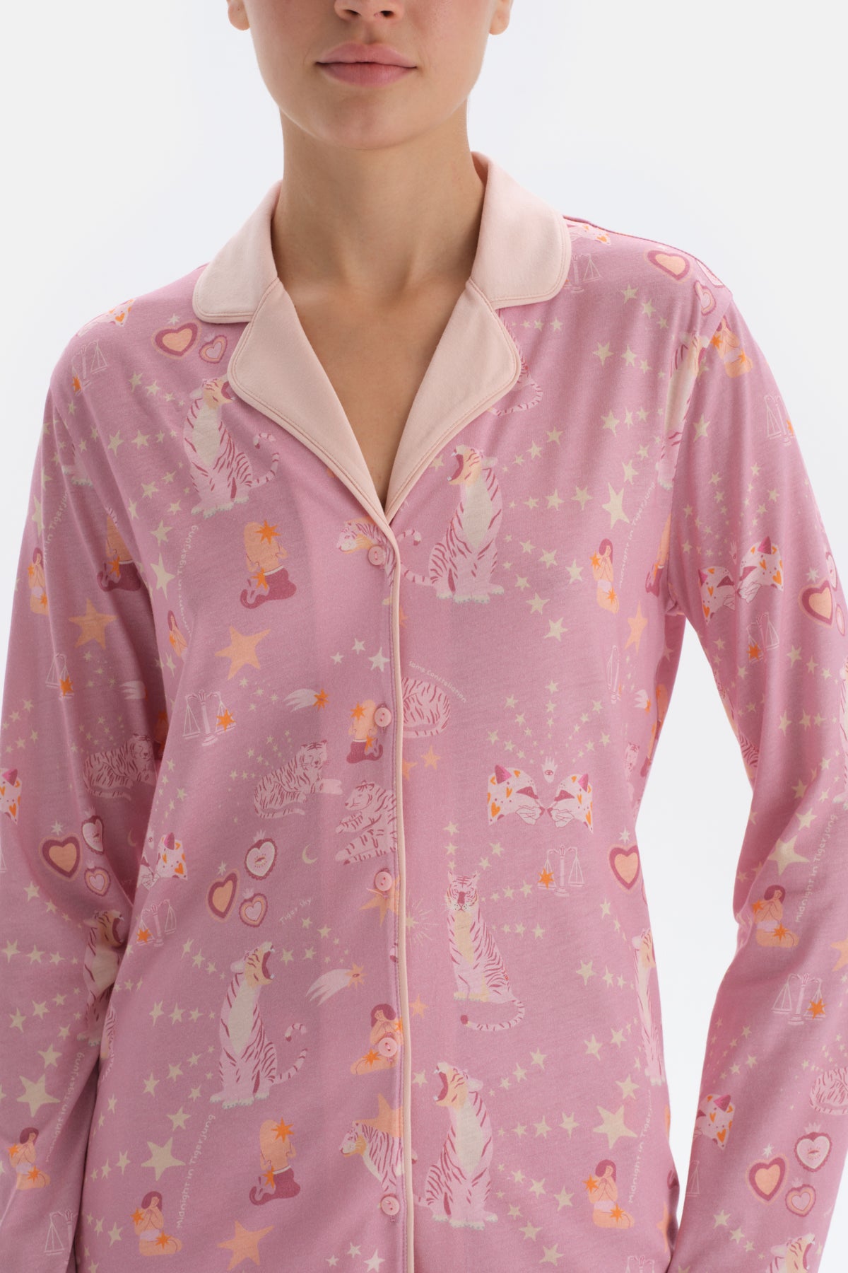 Pink SIZE PRINTED SHIRT PANTS PAJAMAS SUIT