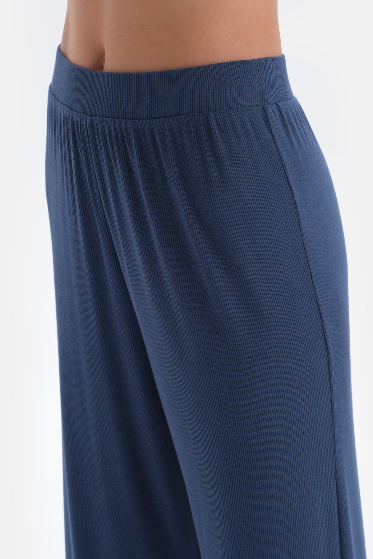 Indigo Ribli Kaşkorse Yuvarlak Yaka Örme Pijama Takımı