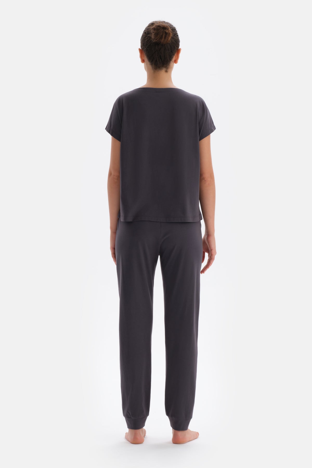 Anthracite SHORT SLEEVE KNITTED PAJAMAS SUIT