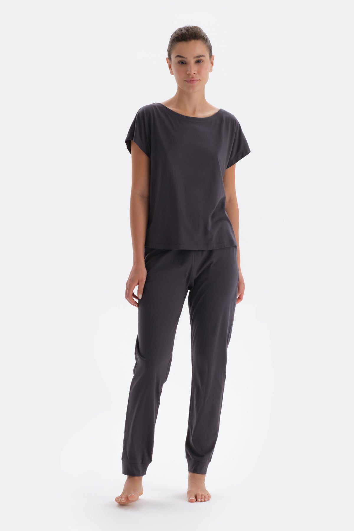 Anthracite SHORT SLEEVE KNITTED PAJAMAS SUIT