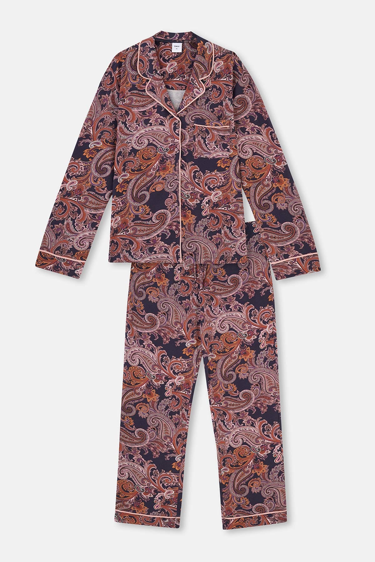 Multicolor Şal Desen Gömlek Yaka Plus Size Pijama Takımı