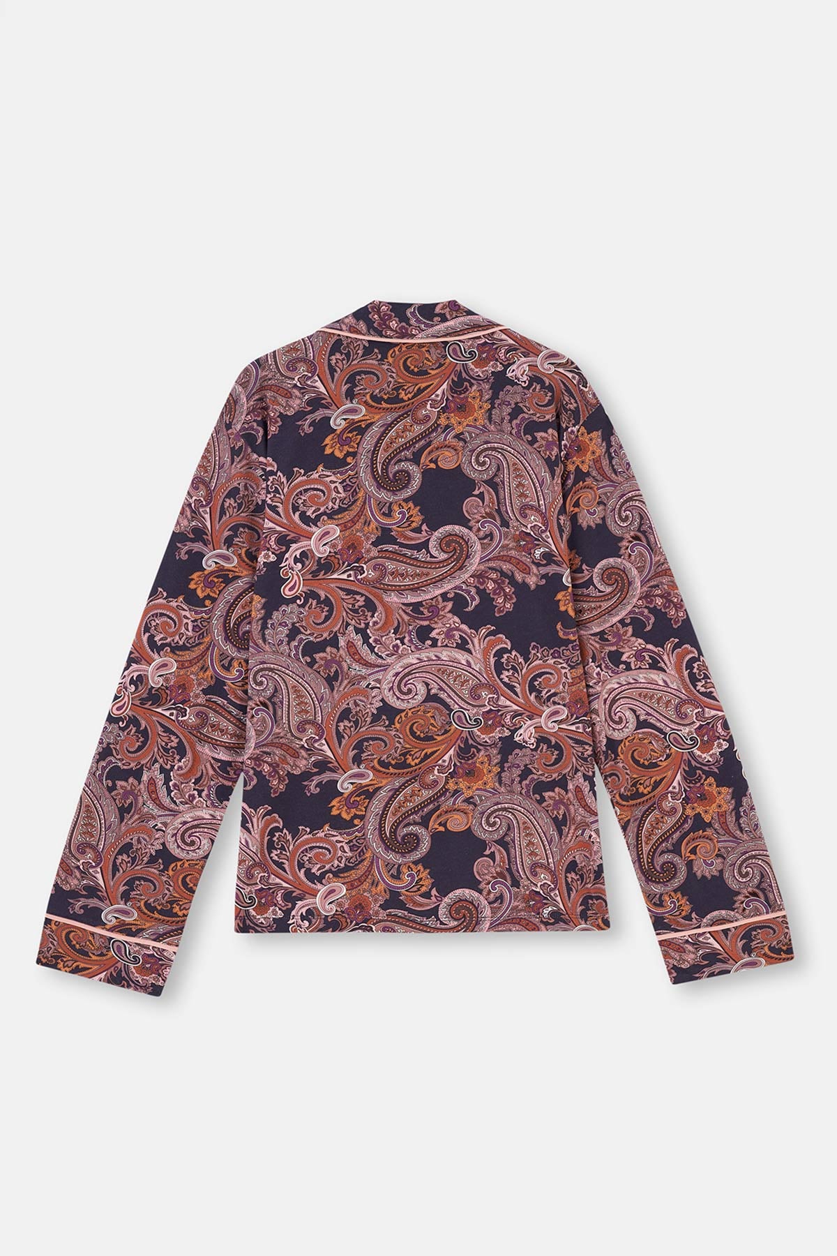 Multicolor Şal Desen Gömlek Yaka Plus Size Pijama Takımı