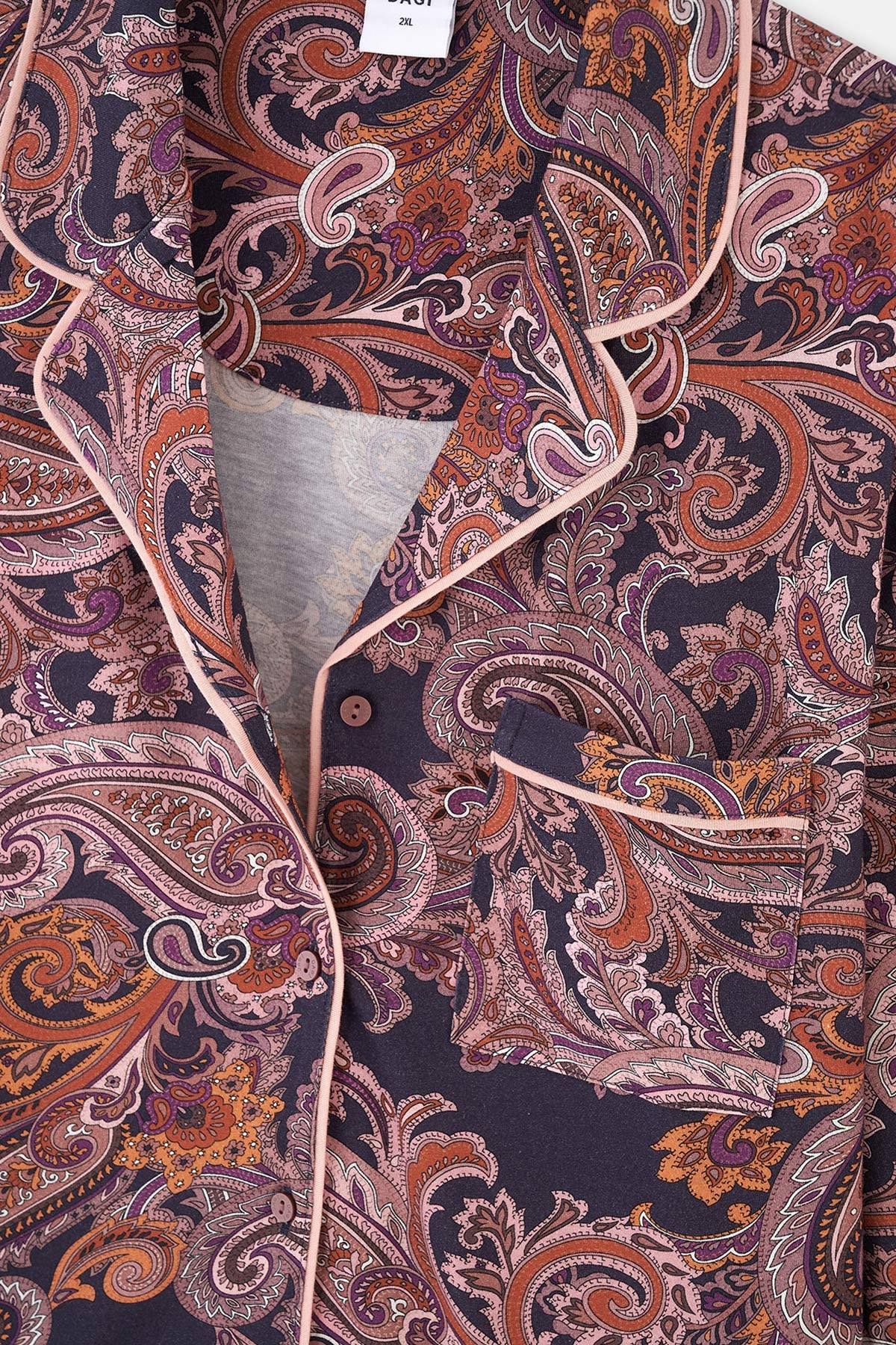 Multicolor Şal Desen Gömlek Yaka Plus Size Pijama Takımı