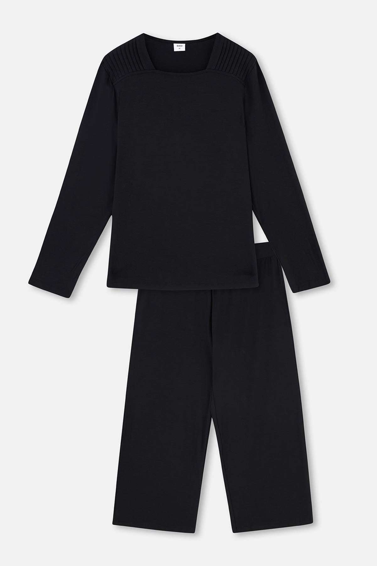 Black COLLAR DETAILED LONG SLEEVE KNITTED PAJAMAS SUIT