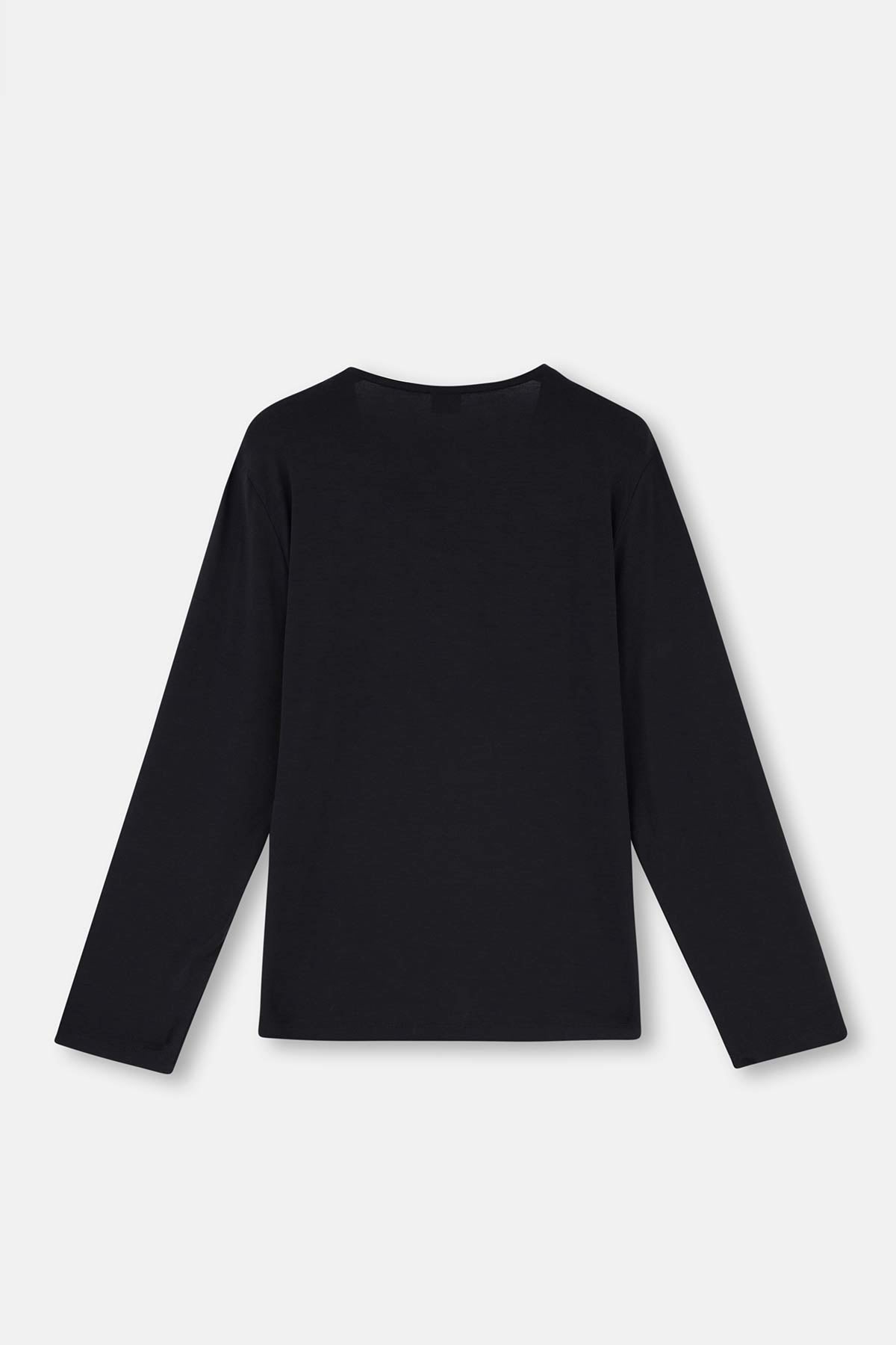 Black COLLAR DETAILED LONG SLEEVE KNITTED PAJAMAS SUIT