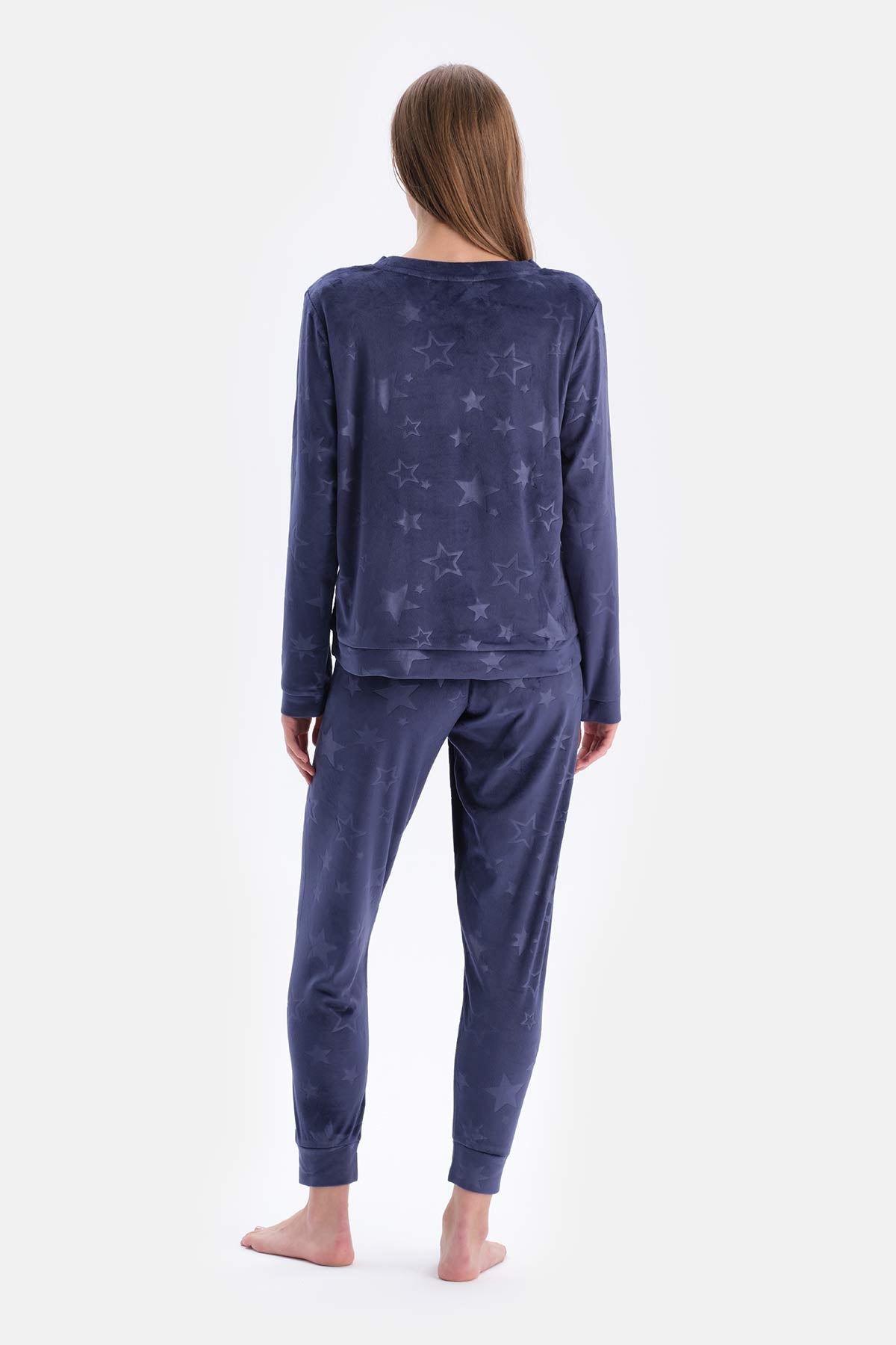 Navy EMBOSSED STAR DETAILED KNITTED PAJAMAS SUIT