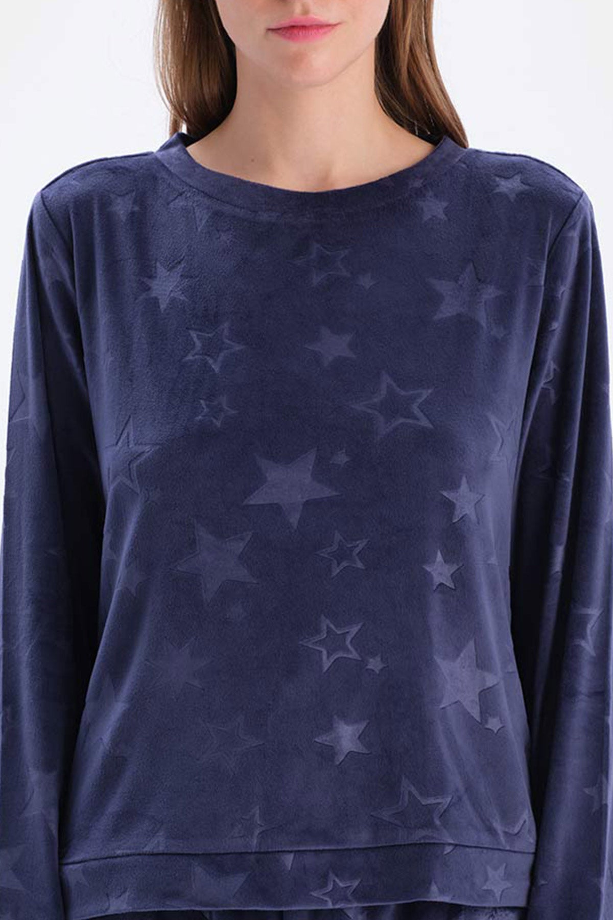 Navy EMBOSSED STAR DETAILED KNITTED PAJAMAS SUIT